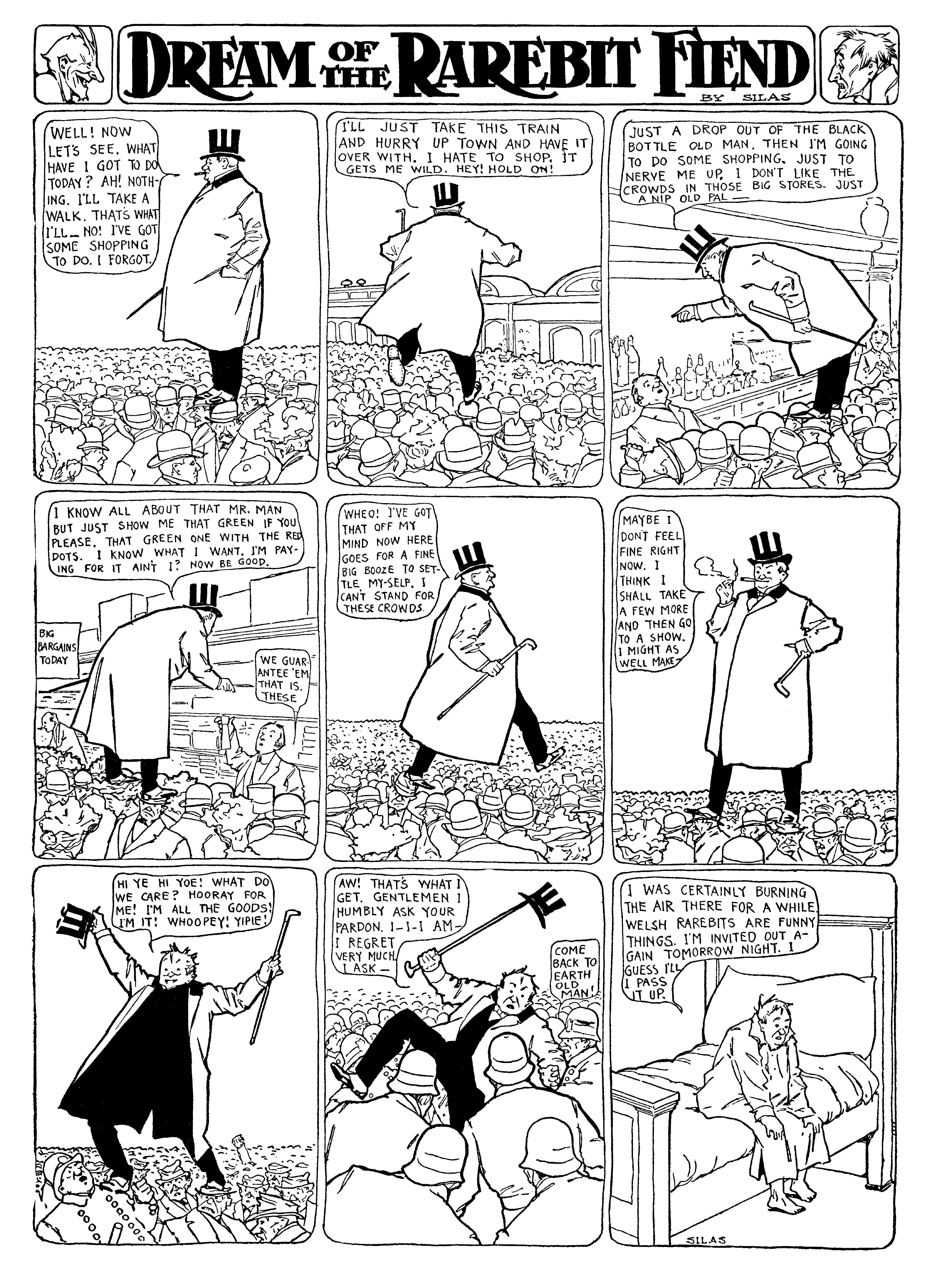 Dream of the Rarebit Fiend, strip 35 of 820. Winsor McCay (1904–1913), public domain. Scan: Internet Archive.