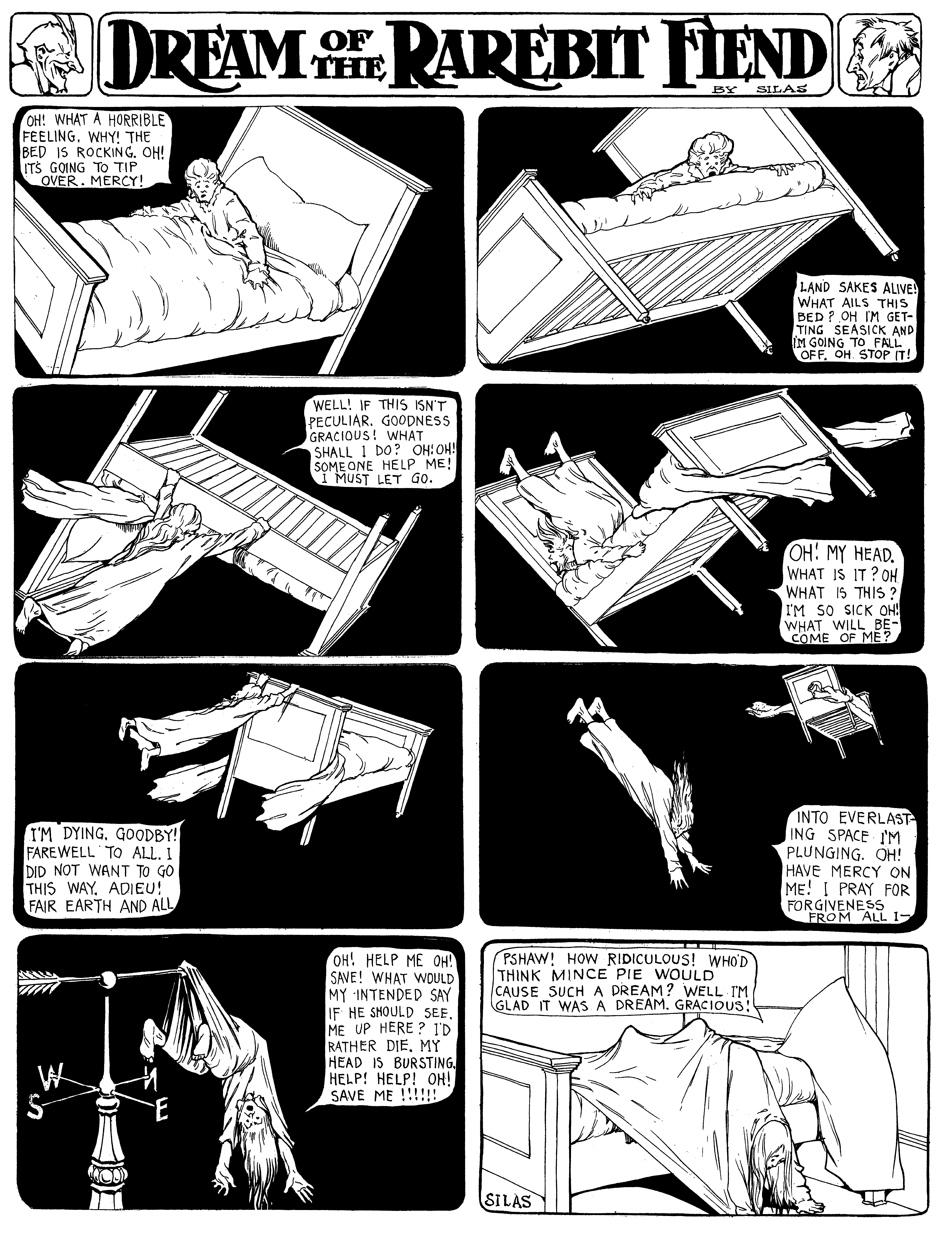Dream of the Rarebit Fiend, strip 36 of 820. Winsor McCay (1904–1913), public domain. Scan: Internet Archive.