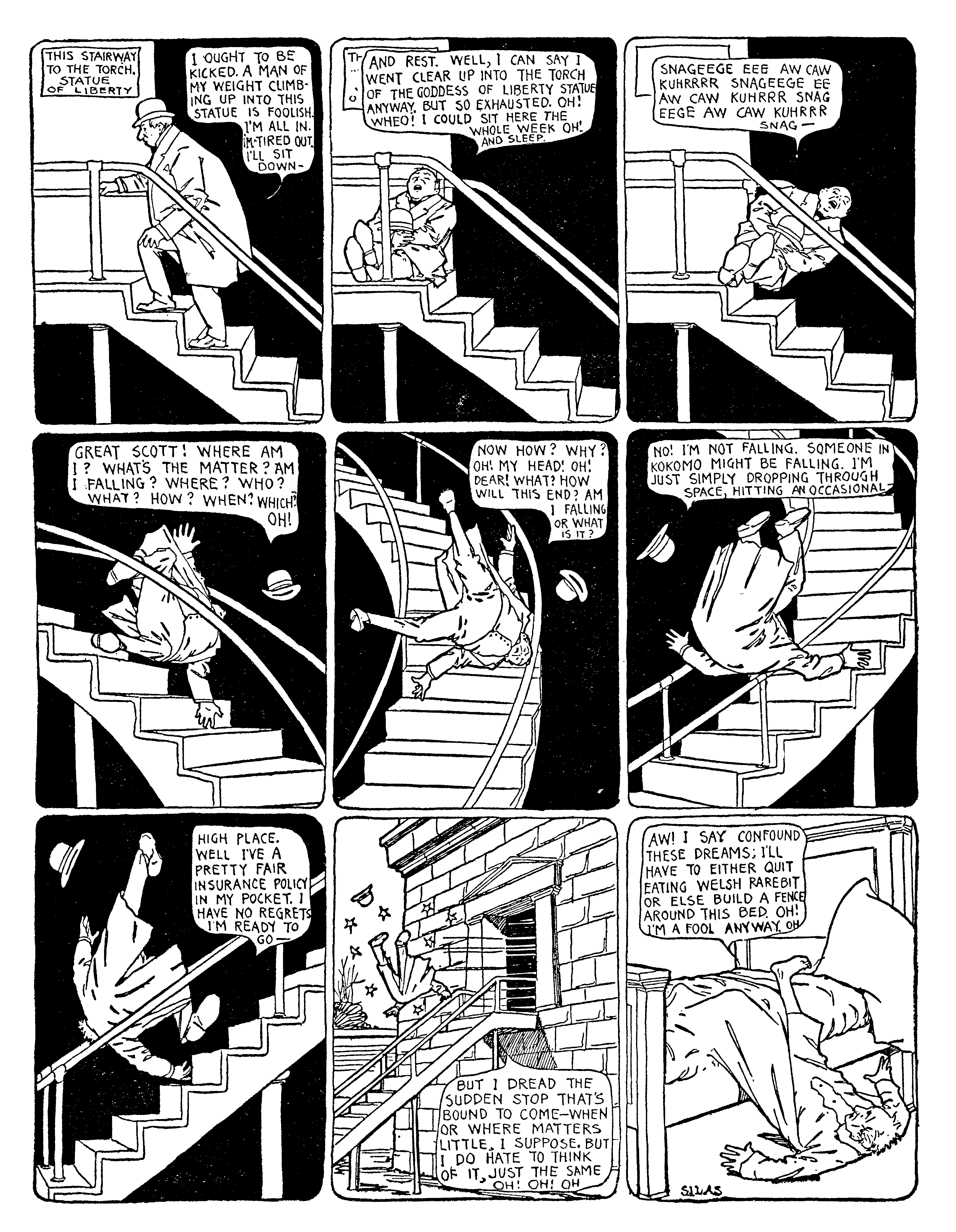 Dream of the Rarebit Fiend, strip 41 of 820. Winsor McCay (1904–1913), public domain. Scan: Internet Archive.
