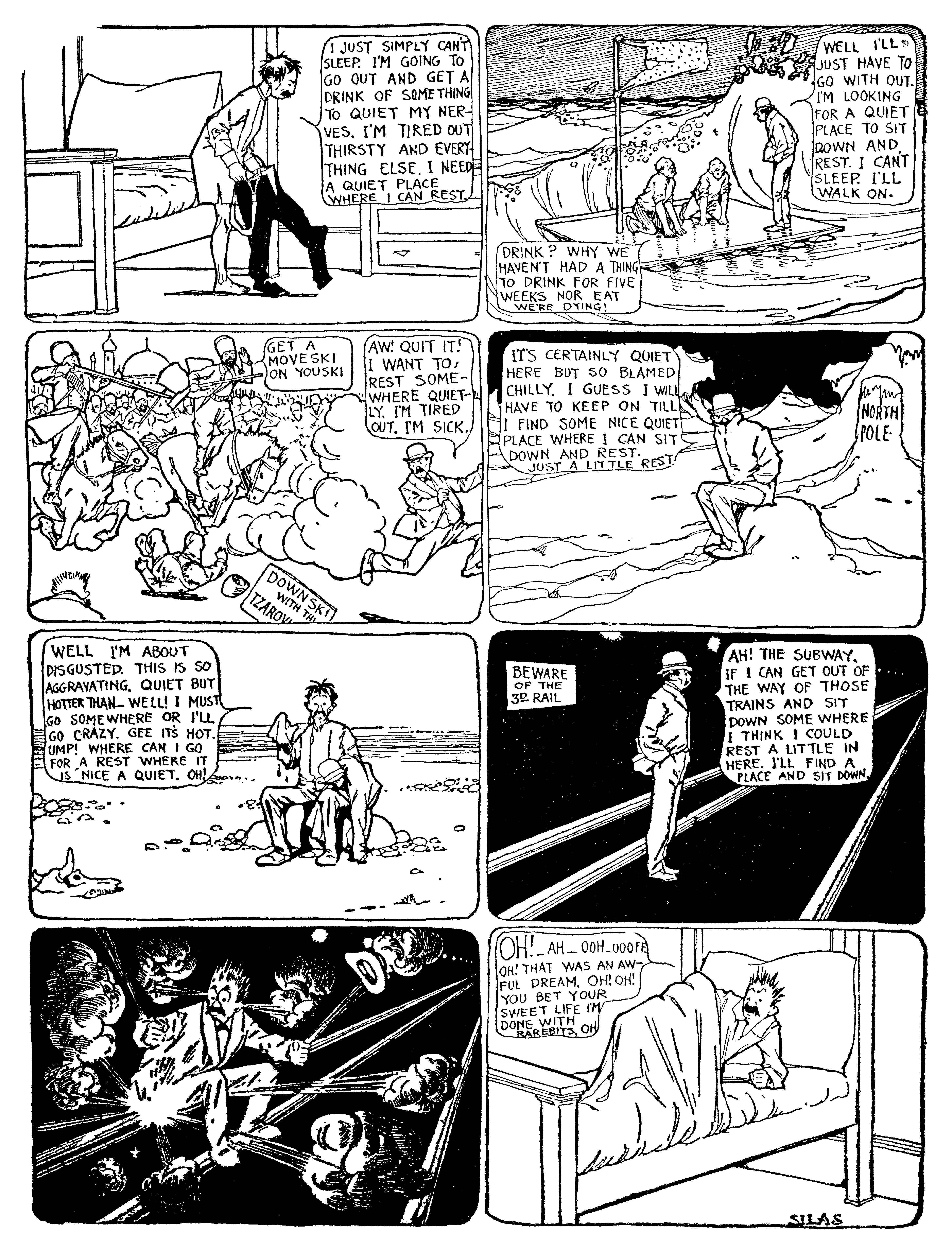 Dream of the Rarebit Fiend, strip 43 of 820. Winsor McCay (1904–1913), public domain. Scan: Internet Archive.