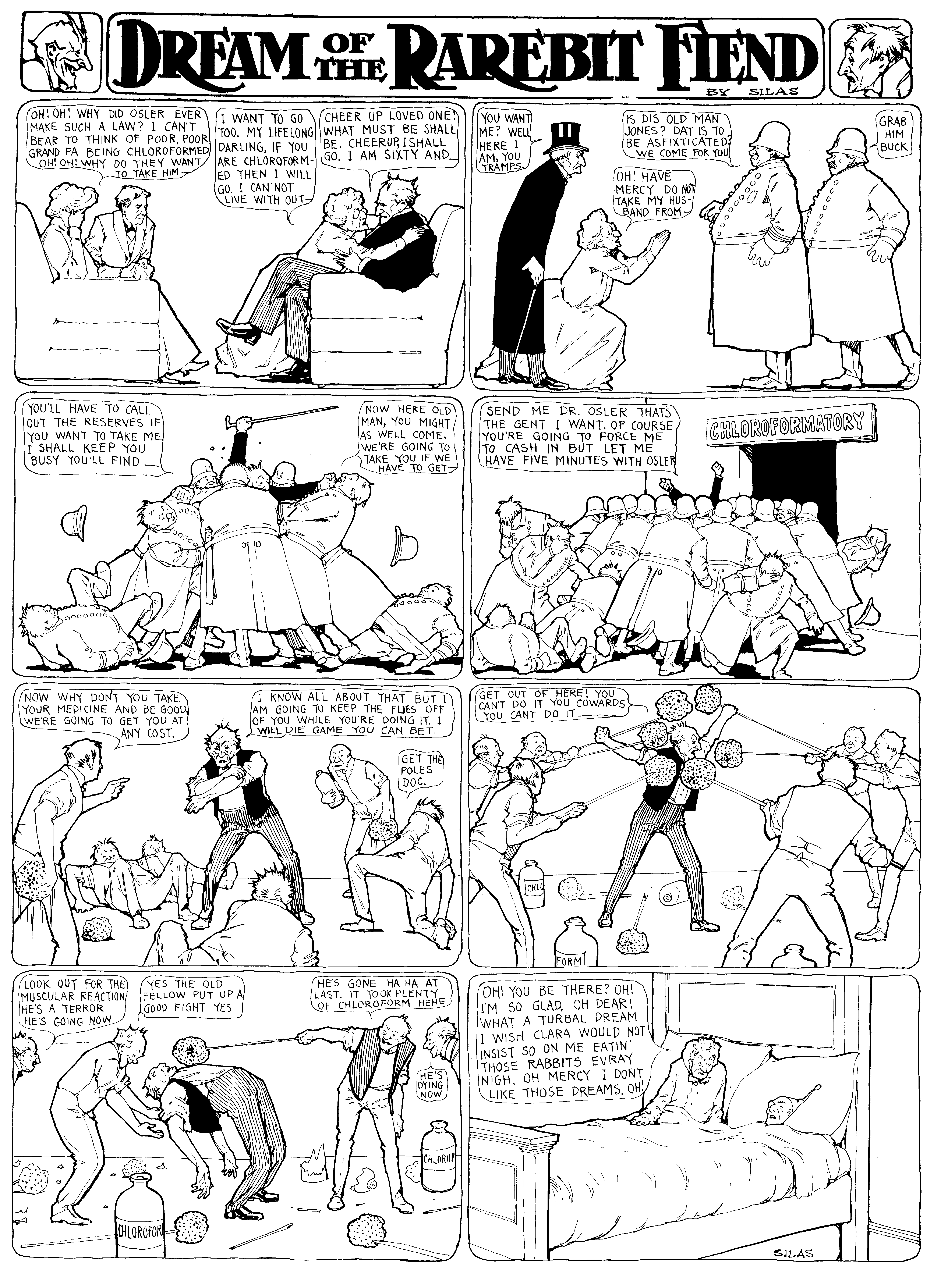 Dream of the Rarebit Fiend, strip 45 of 820. Winsor McCay (1904–1913), public domain. Scan: Internet Archive.