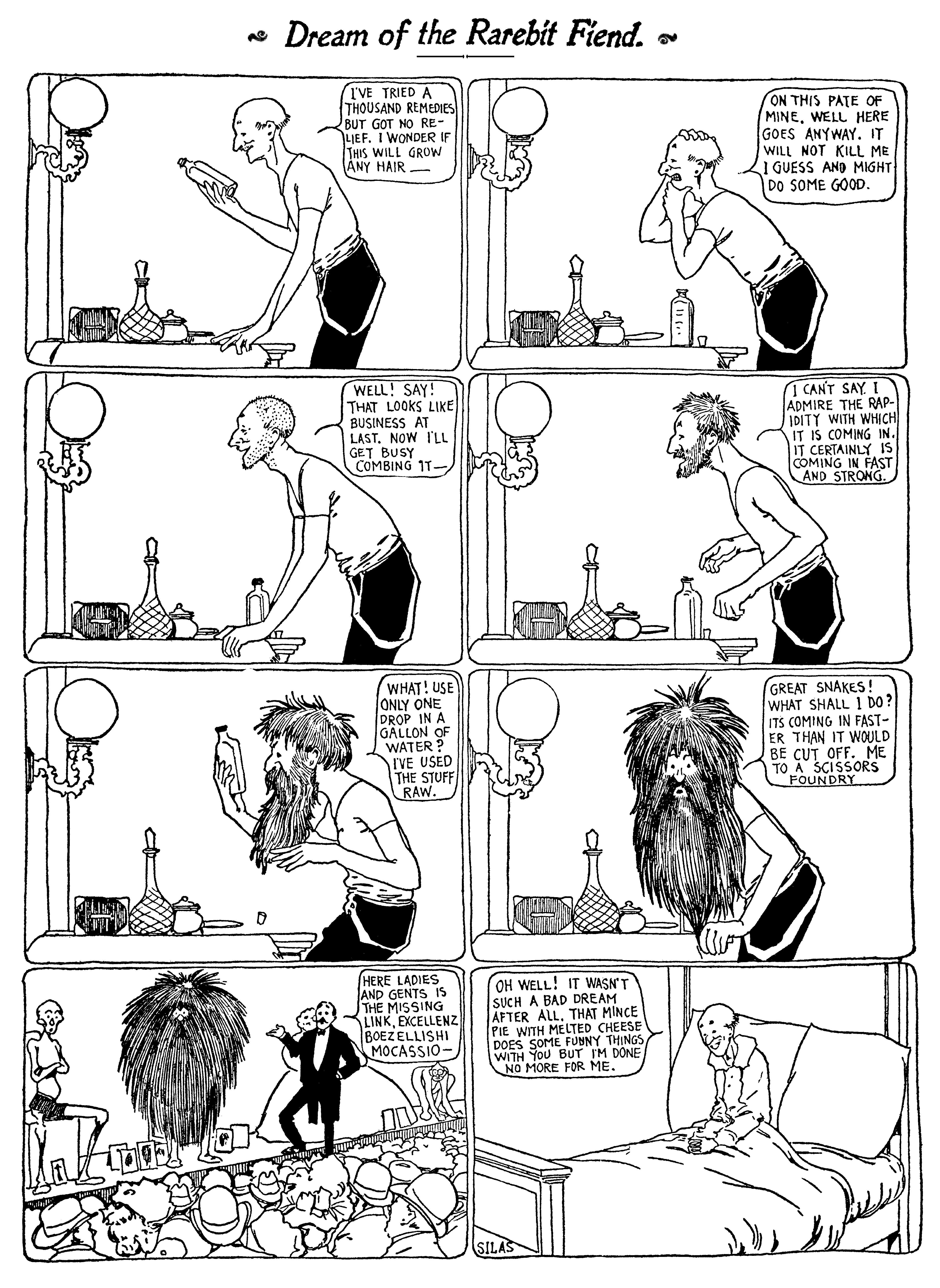 Dream of the Rarebit Fiend, strip 6 of 820. Winsor McCay (1904–1913), public domain. Scan: Internet Archive.