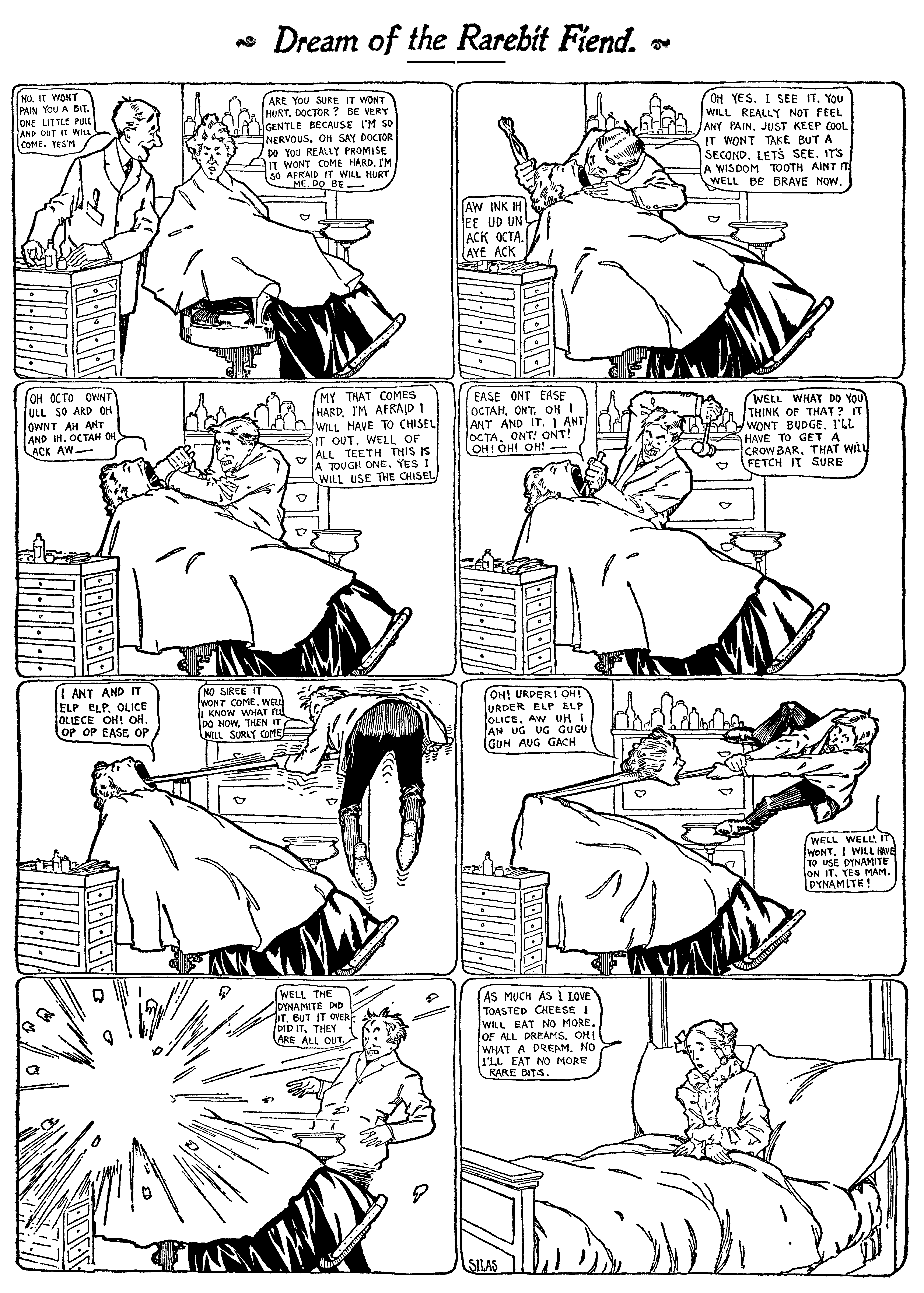 Dream of the Rarebit Fiend, strip 7 of 820. Winsor McCay (1904–1913), public domain. Scan: Internet Archive.