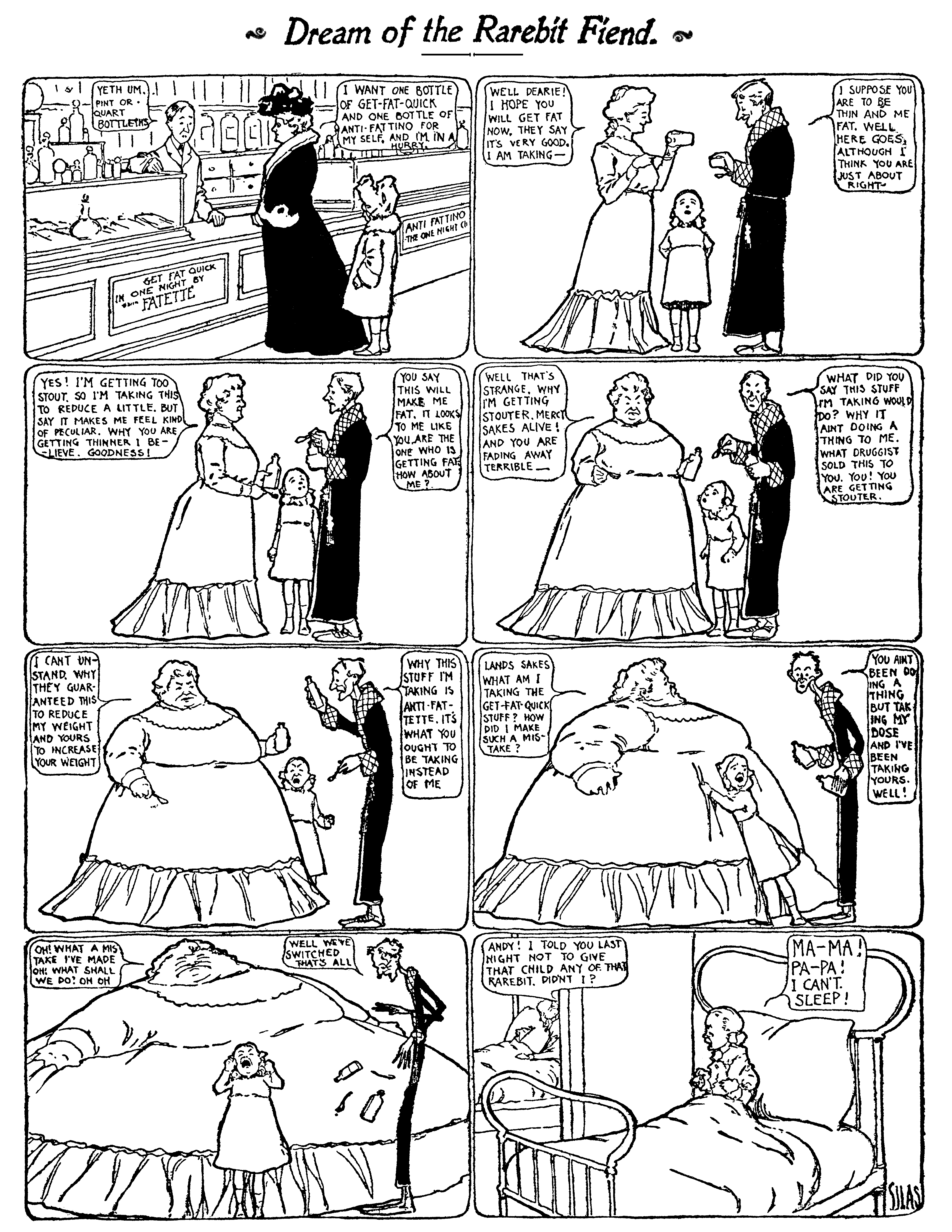 Dream of the Rarebit Fiend, strip 10 of 820. Winsor McCay (1904–1913), public domain. Scan: Internet Archive.