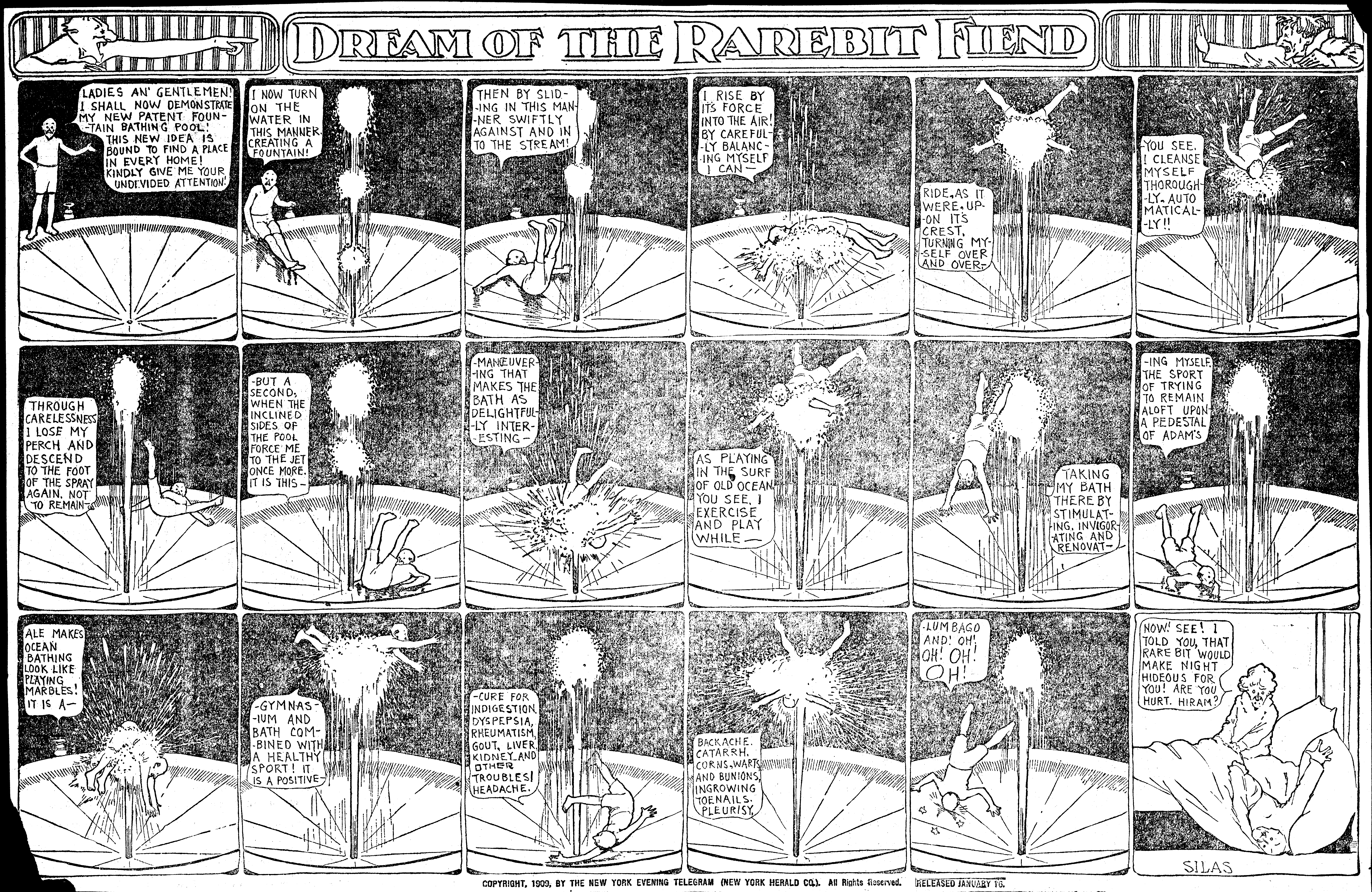 Dream of the Rarebit Fiend, strip 462 of 820. Winsor McCay (1904–1913), public domain. Scan: Internet Archive.
