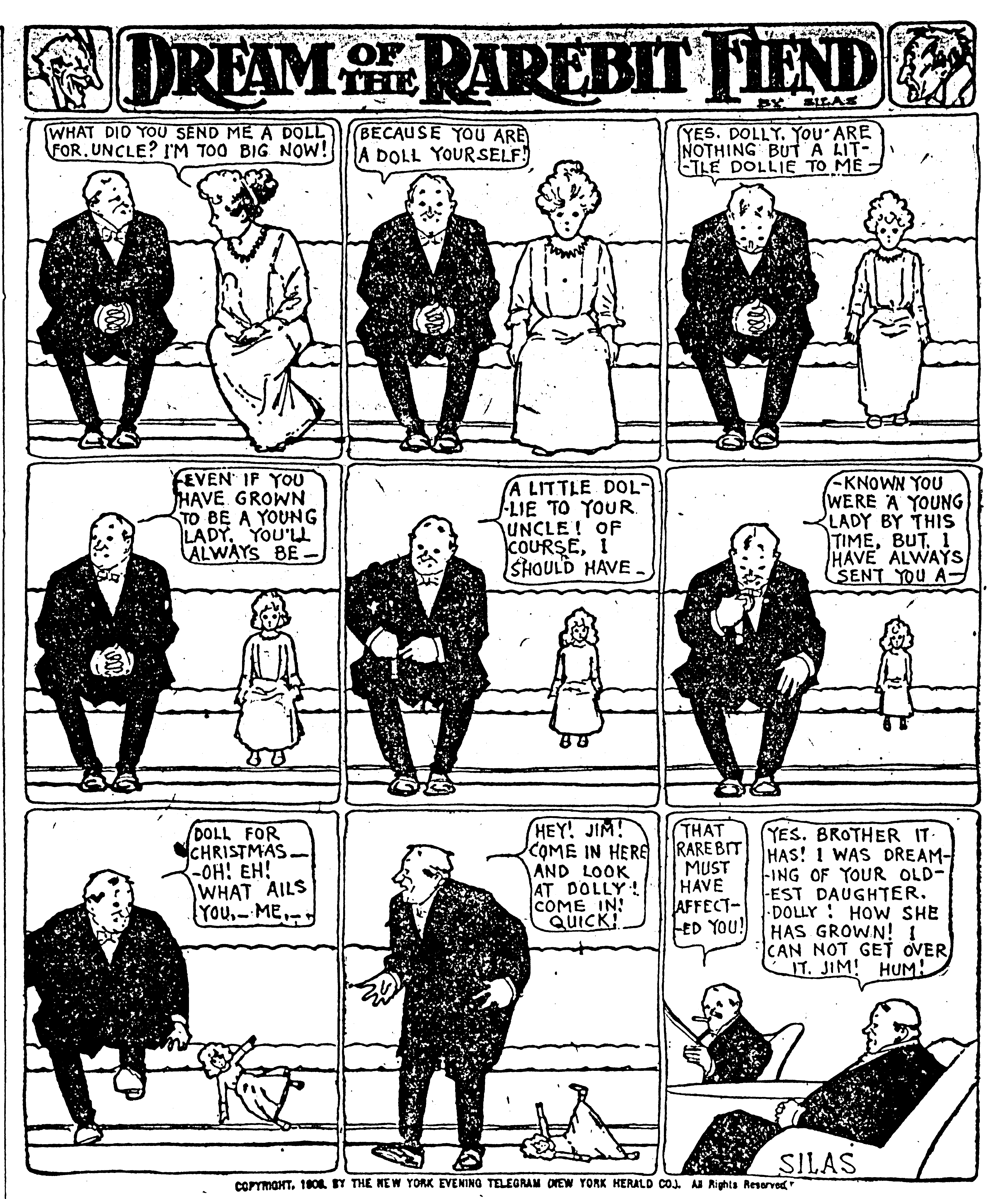 Dream of the Rarebit Fiend, strip 453 of 820. Winsor McCay (1904–1913), public domain. Scan: Internet Archive.