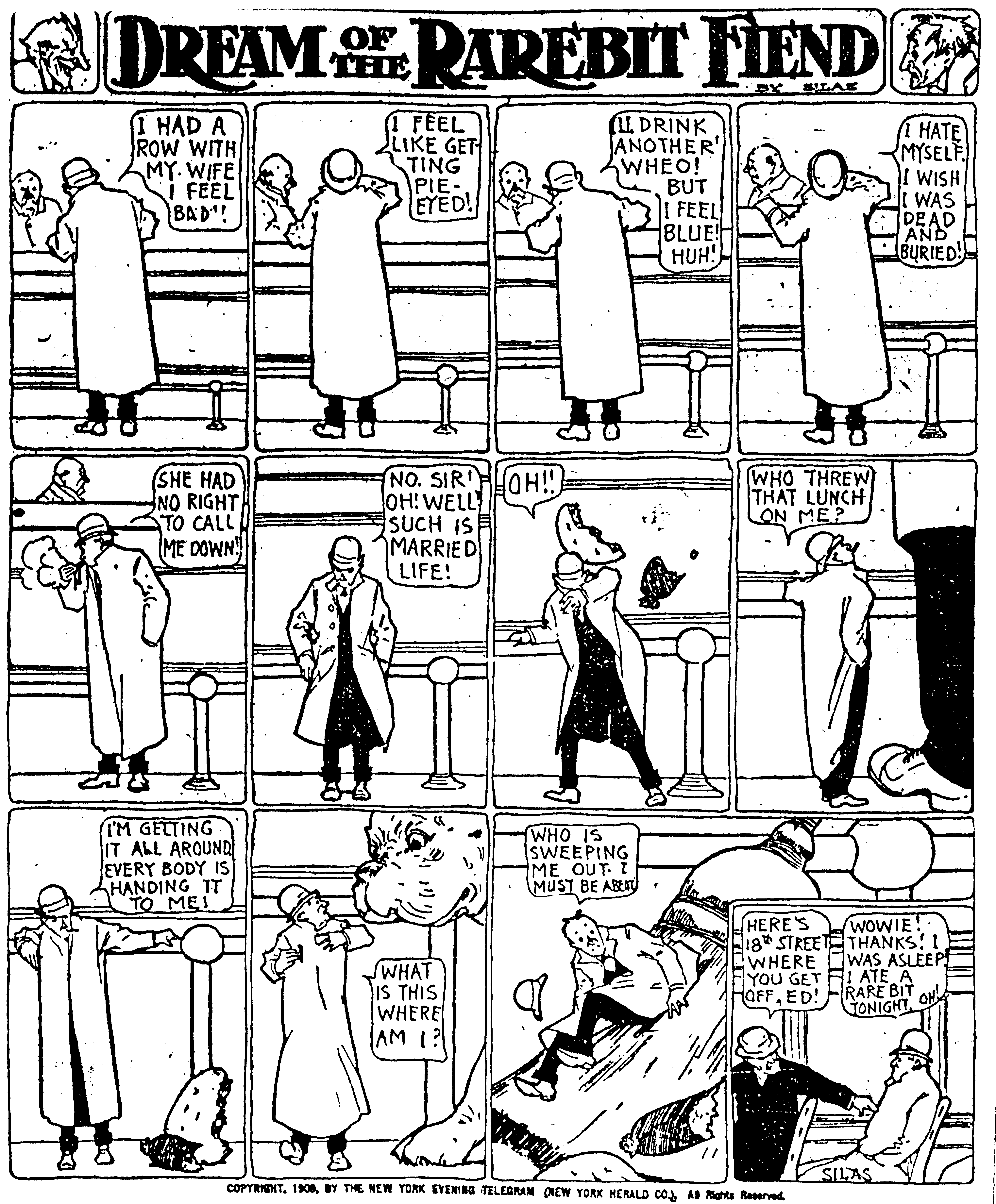 Dream of the Rarebit Fiend, strip 480 of 820. Winsor McCay (1904–1913), public domain. Scan: Internet Archive.