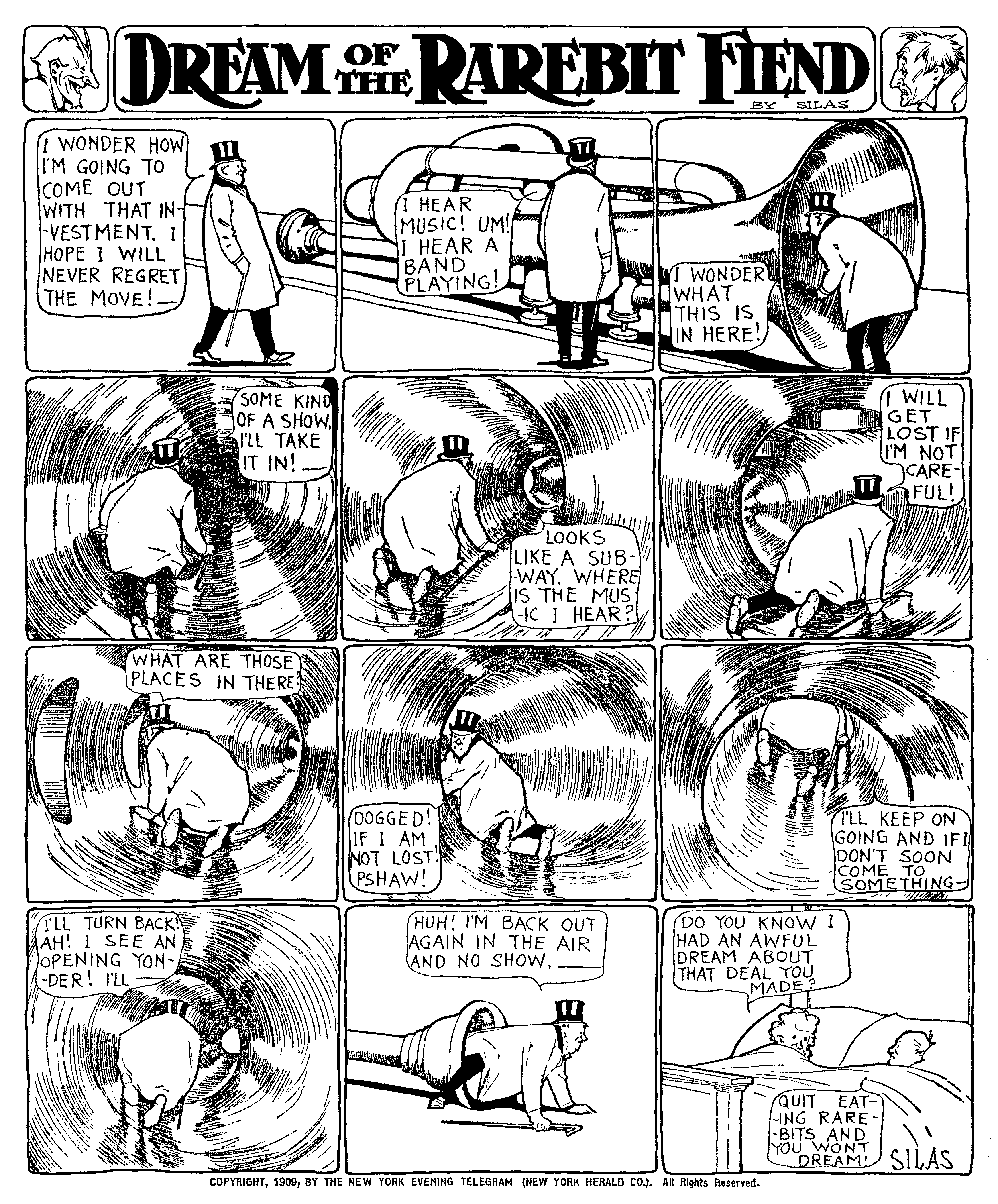 Dream of the Rarebit Fiend, strip 482 of 820. Winsor McCay (1904–1913), public domain. Scan: Internet Archive.