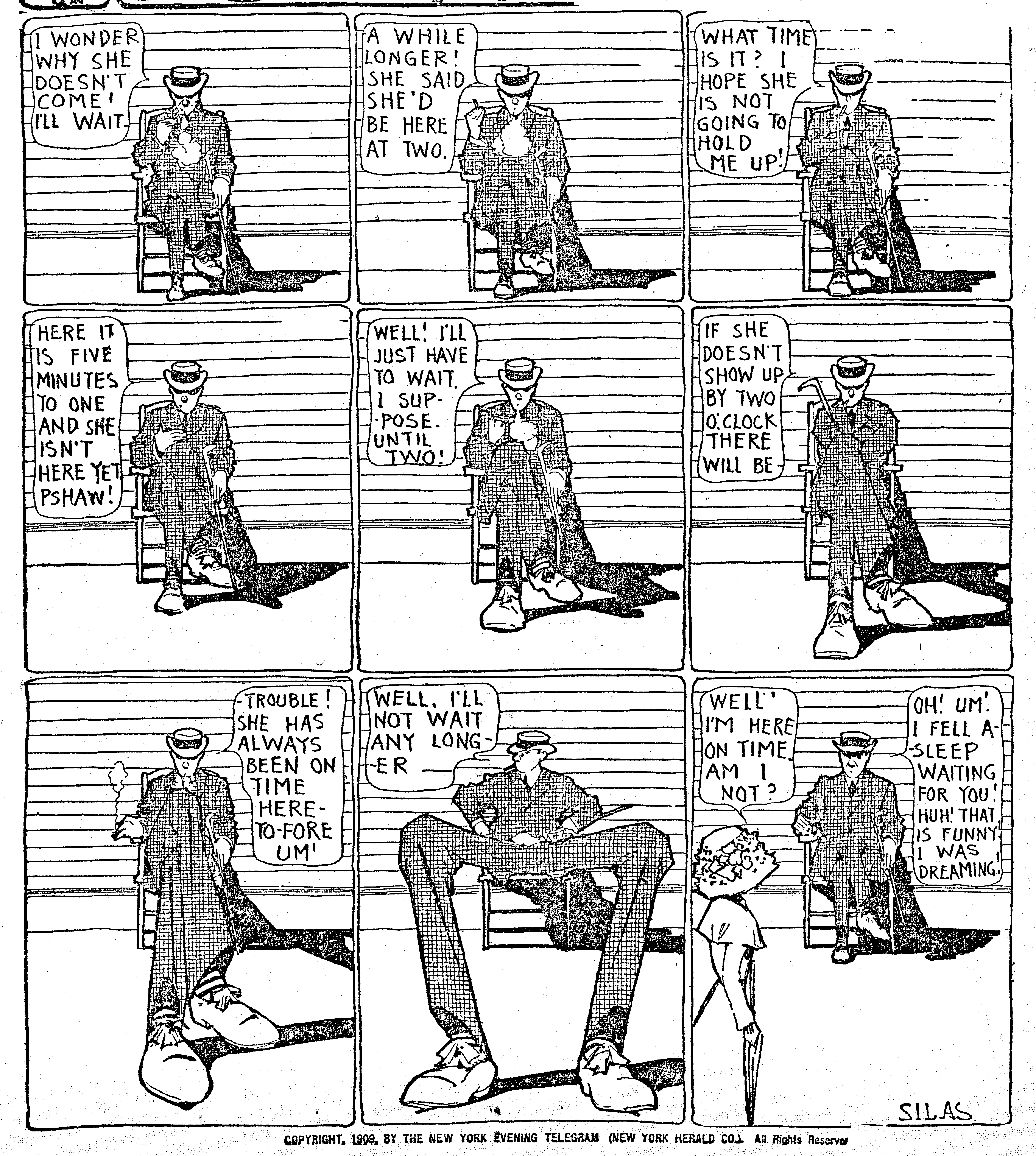 Dream of the Rarebit Fiend, strip 490 of 820. Winsor McCay (1904–1913), public domain. Scan: Internet Archive.