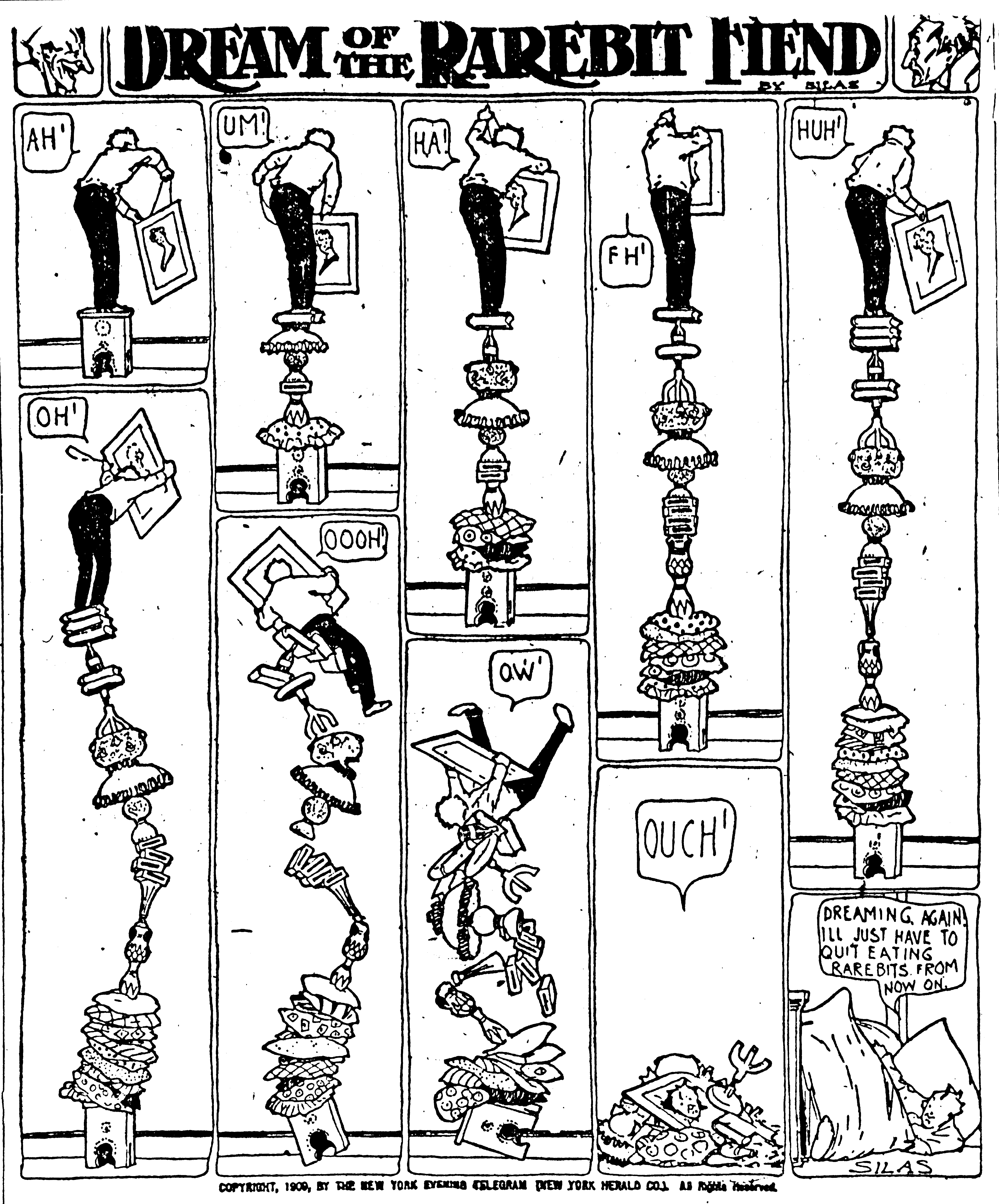 Dream of the Rarebit Fiend, strip 496 of 820. Winsor McCay (1904–1913), public domain. Scan: Internet Archive.