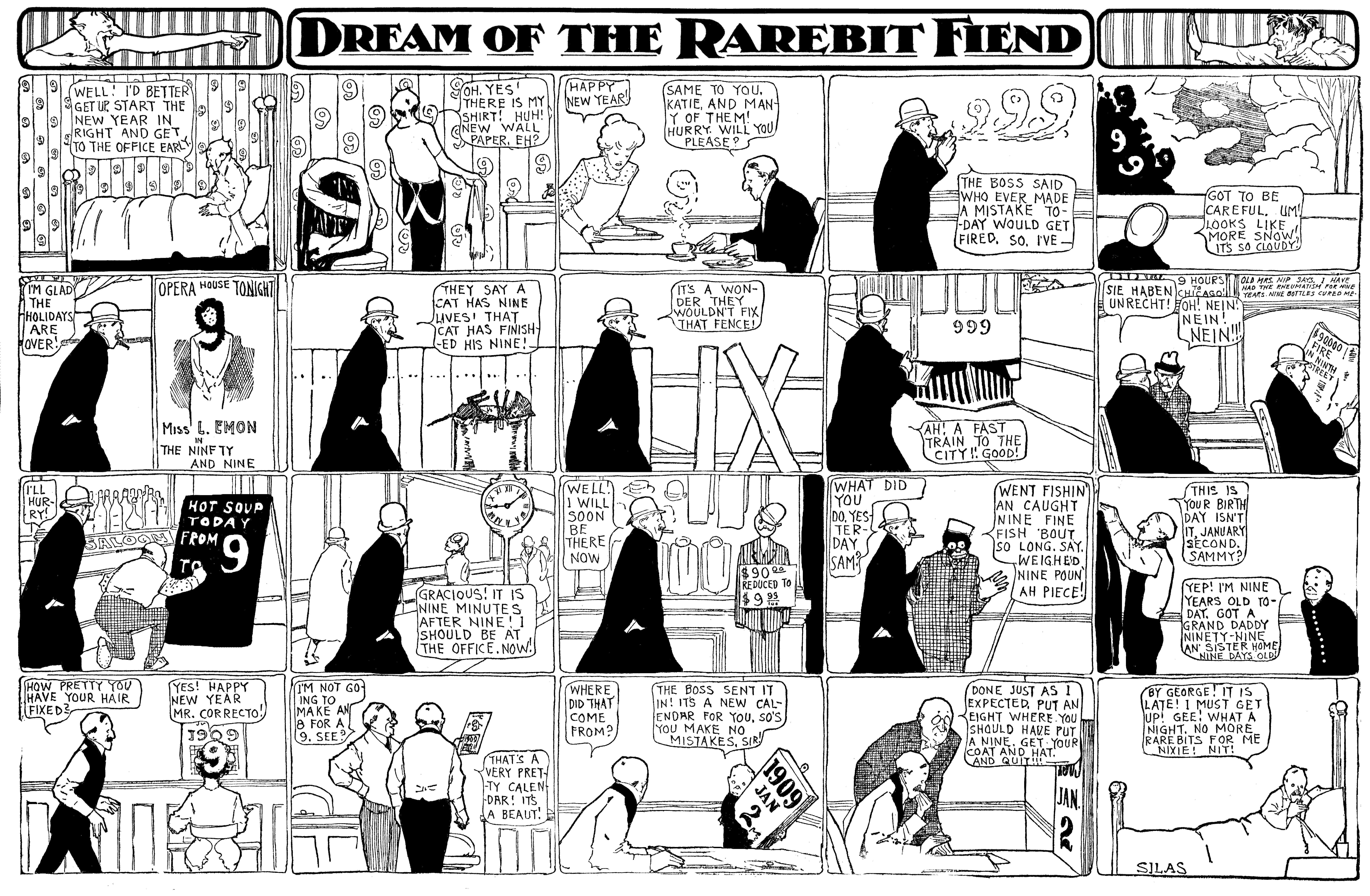 Dream of the Rarebit Fiend, strip 458 of 820. Winsor McCay (1904–1913), public domain. Scan: Internet Archive.