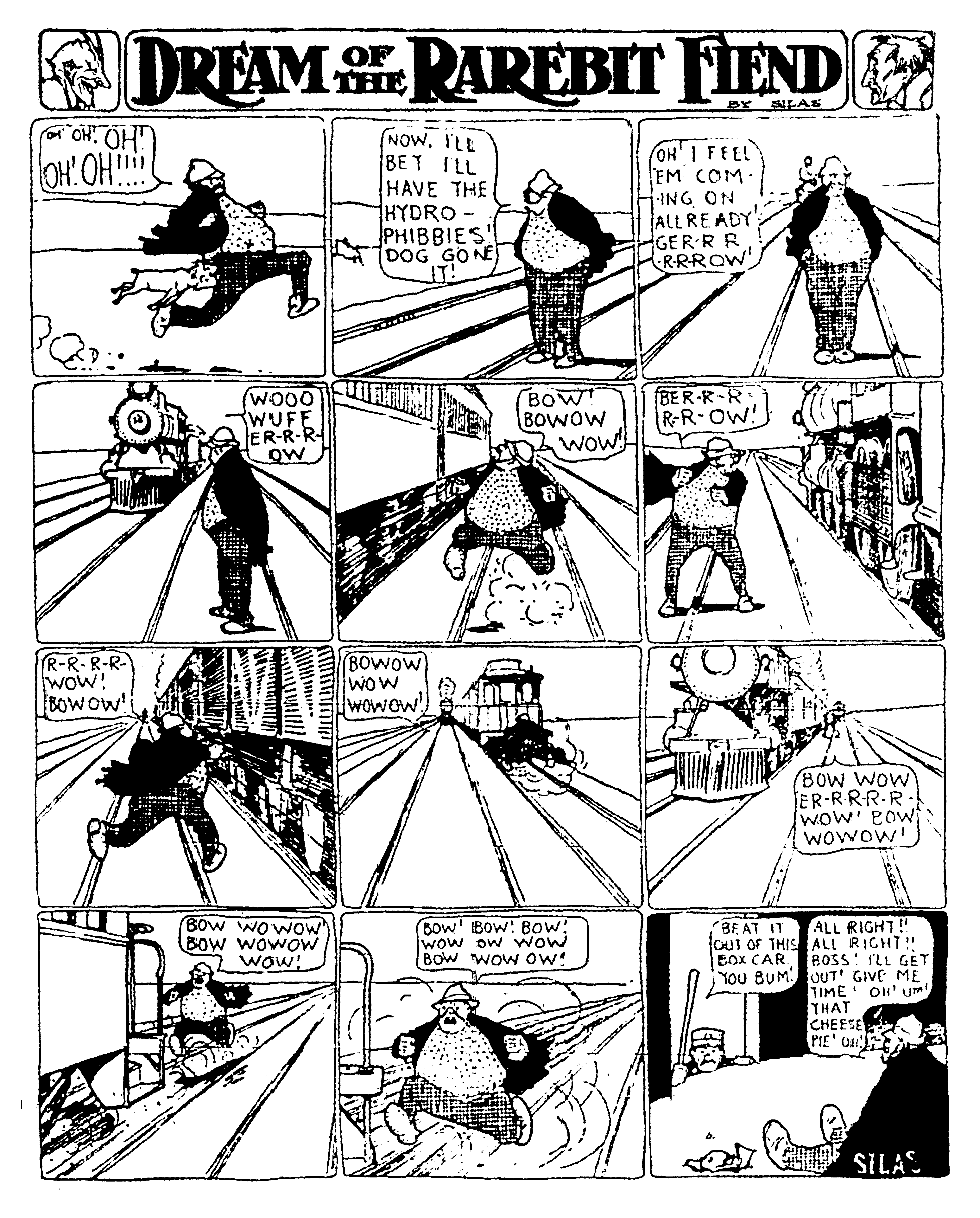 Dream of the Rarebit Fiend, strip 459 of 820. Winsor McCay (1904–1913), public domain. Scan: Internet Archive.