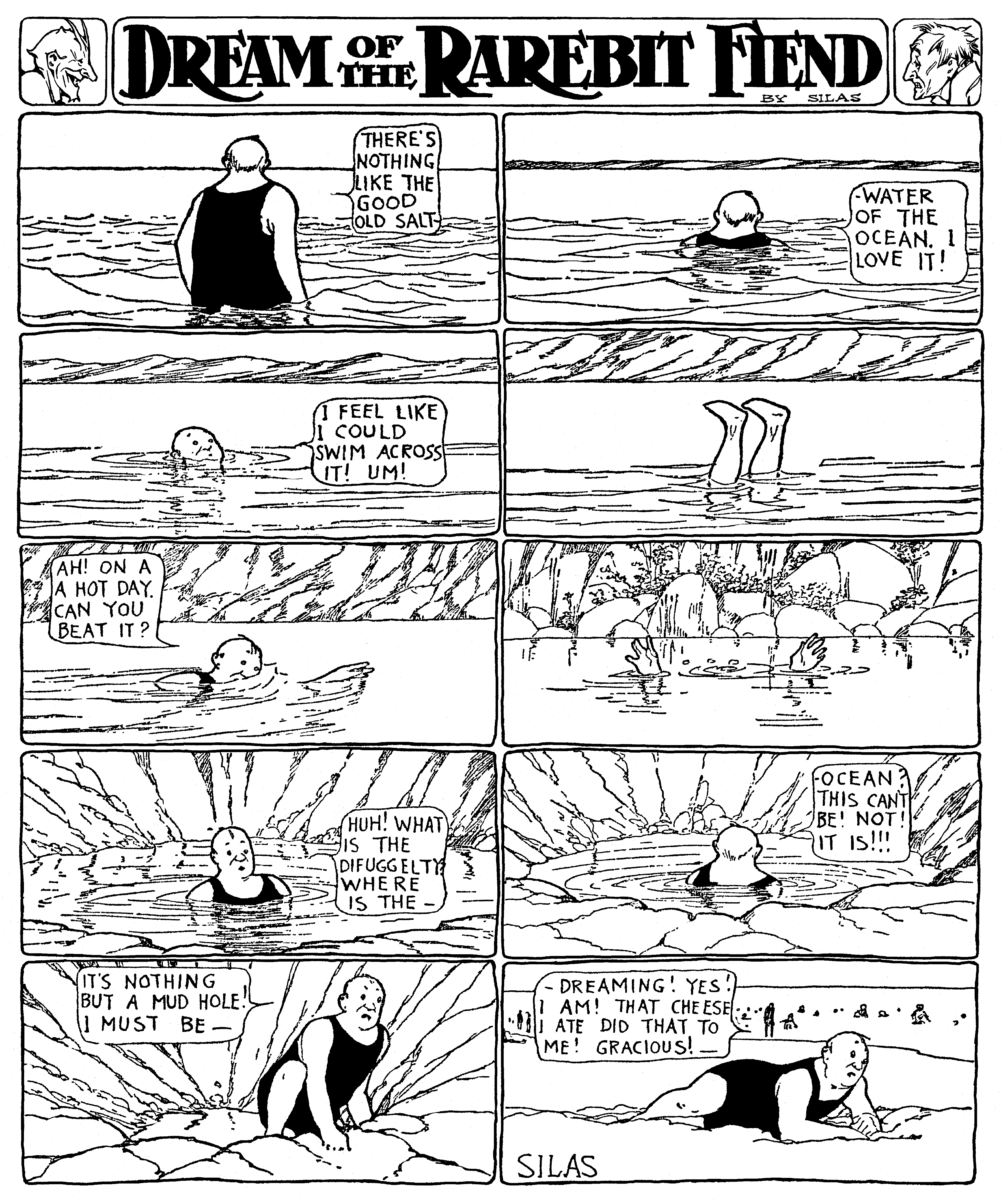 Dream of the Rarebit Fiend, strip 516 of 820. Winsor McCay (1904–1913), public domain. Scan: Internet Archive.