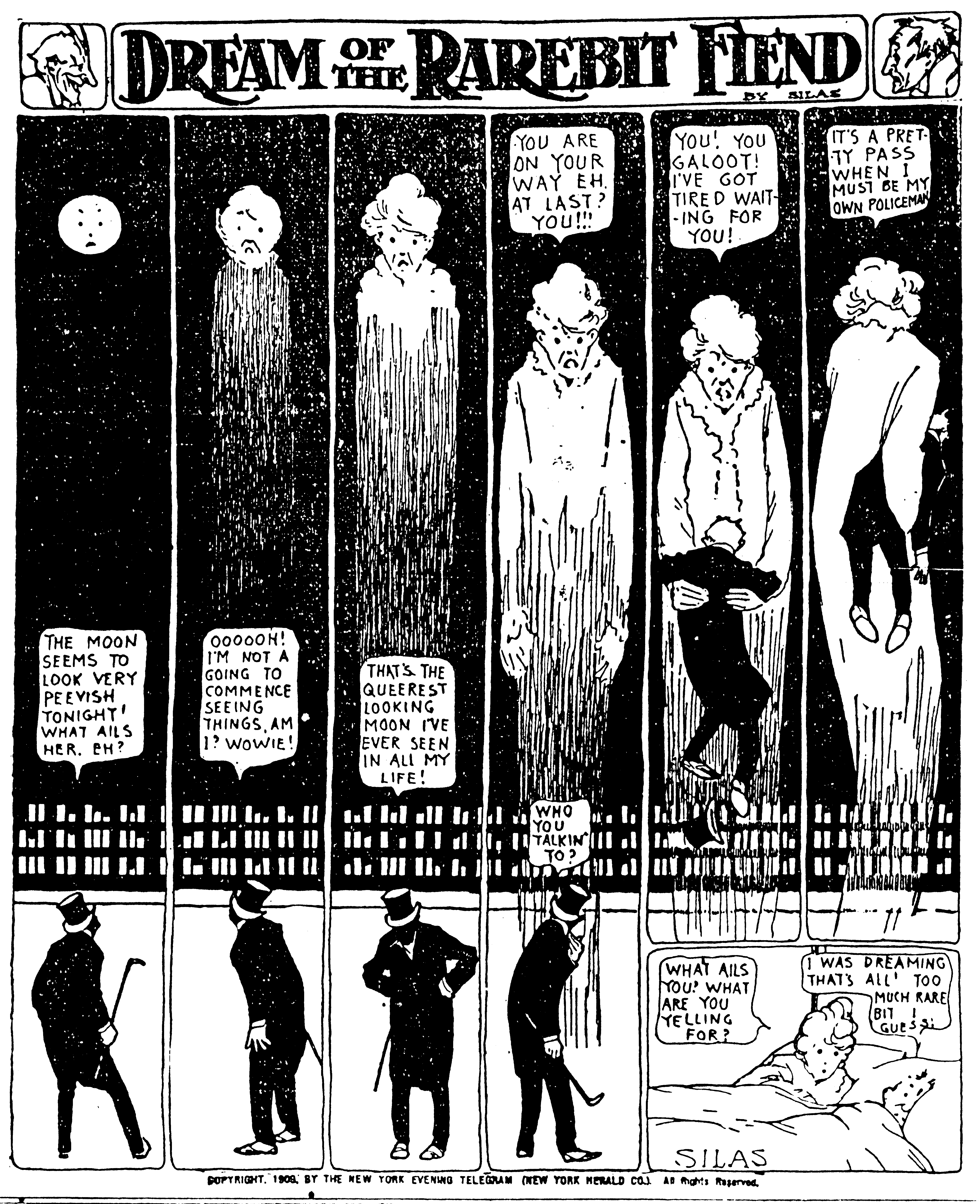 Dream of the Rarebit Fiend, strip 530 of 820. Winsor McCay (1904–1913), public domain. Scan: Internet Archive.