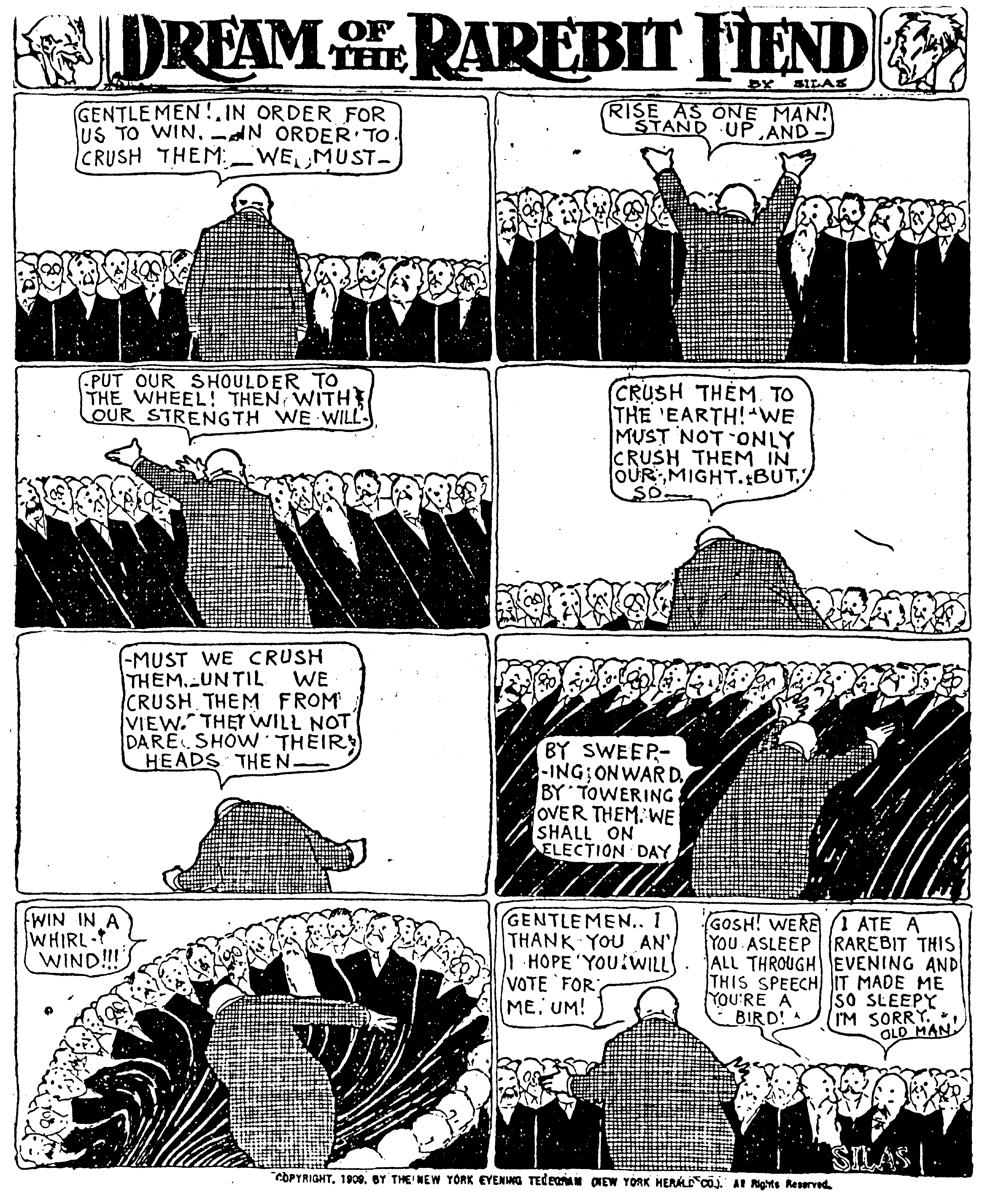 Dream of the Rarebit Fiend, strip 542 of 820. Winsor McCay (1904–1913), public domain. Scan: Internet Archive.