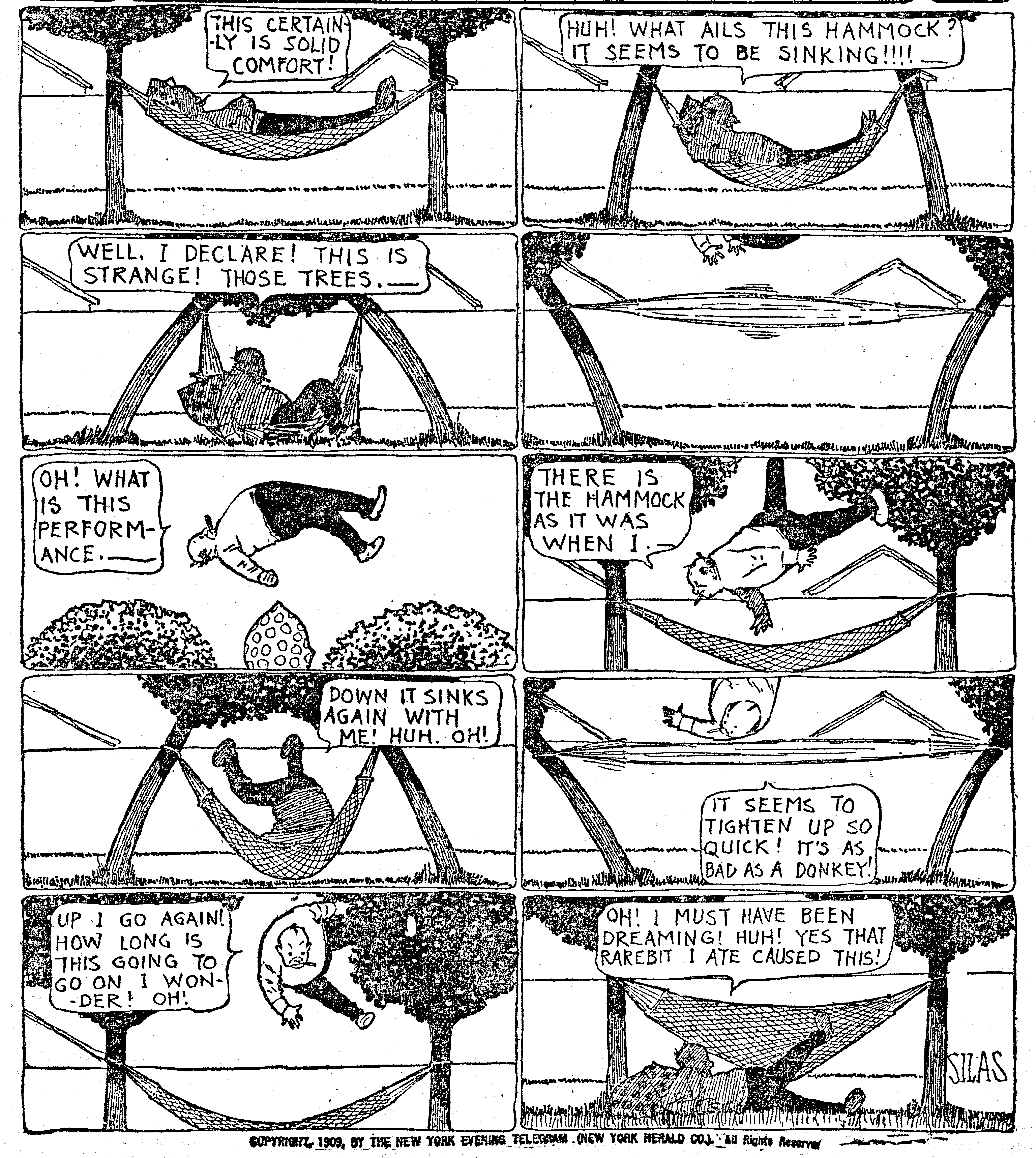Dream of the Rarebit Fiend, strip 508 of 820. Winsor McCay (1904–1913), public domain. Scan: Internet Archive.