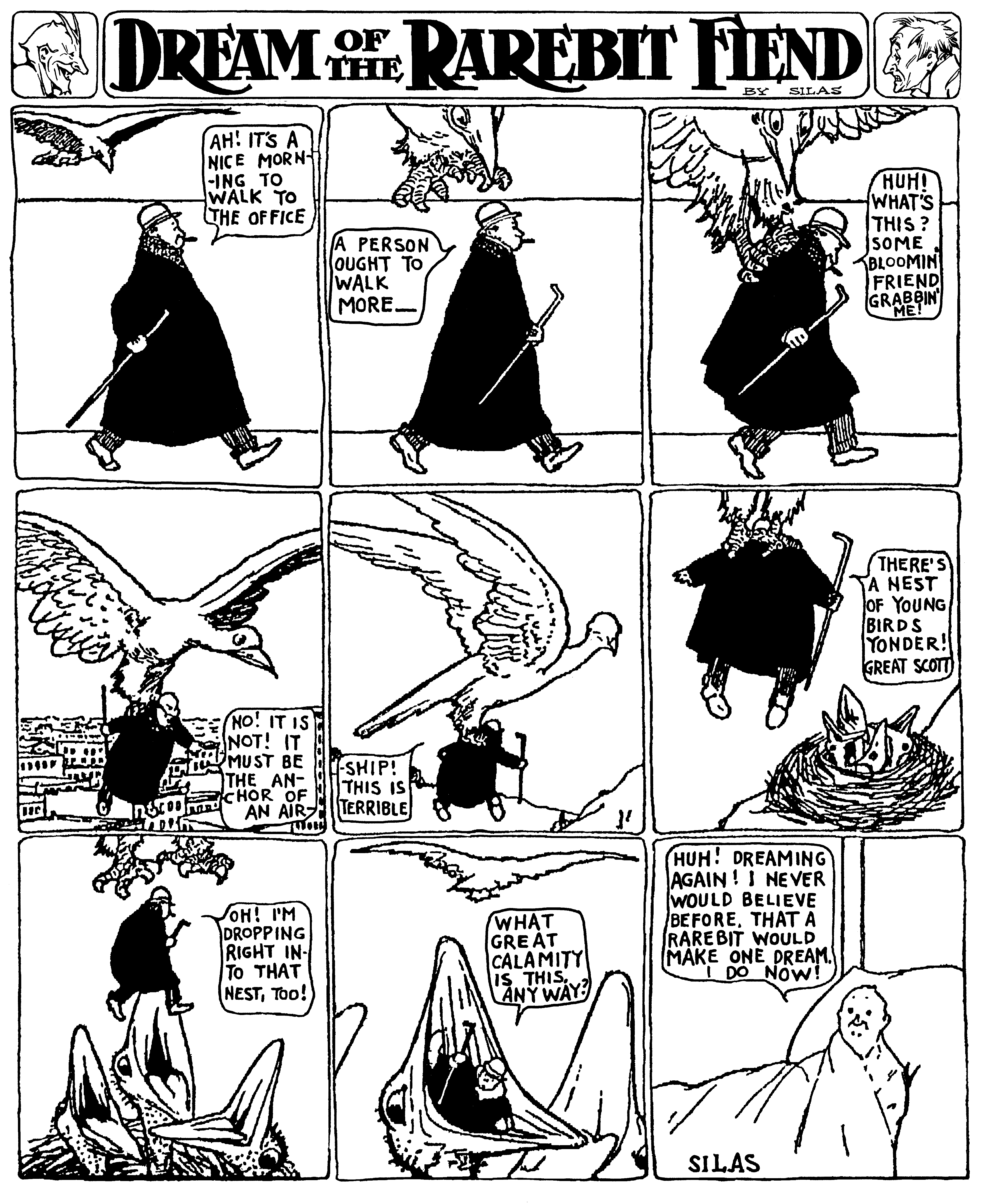Dream of the Rarebit Fiend, strip 566 of 820. Winsor McCay (1904–1913), public domain. Scan: Internet Archive.
