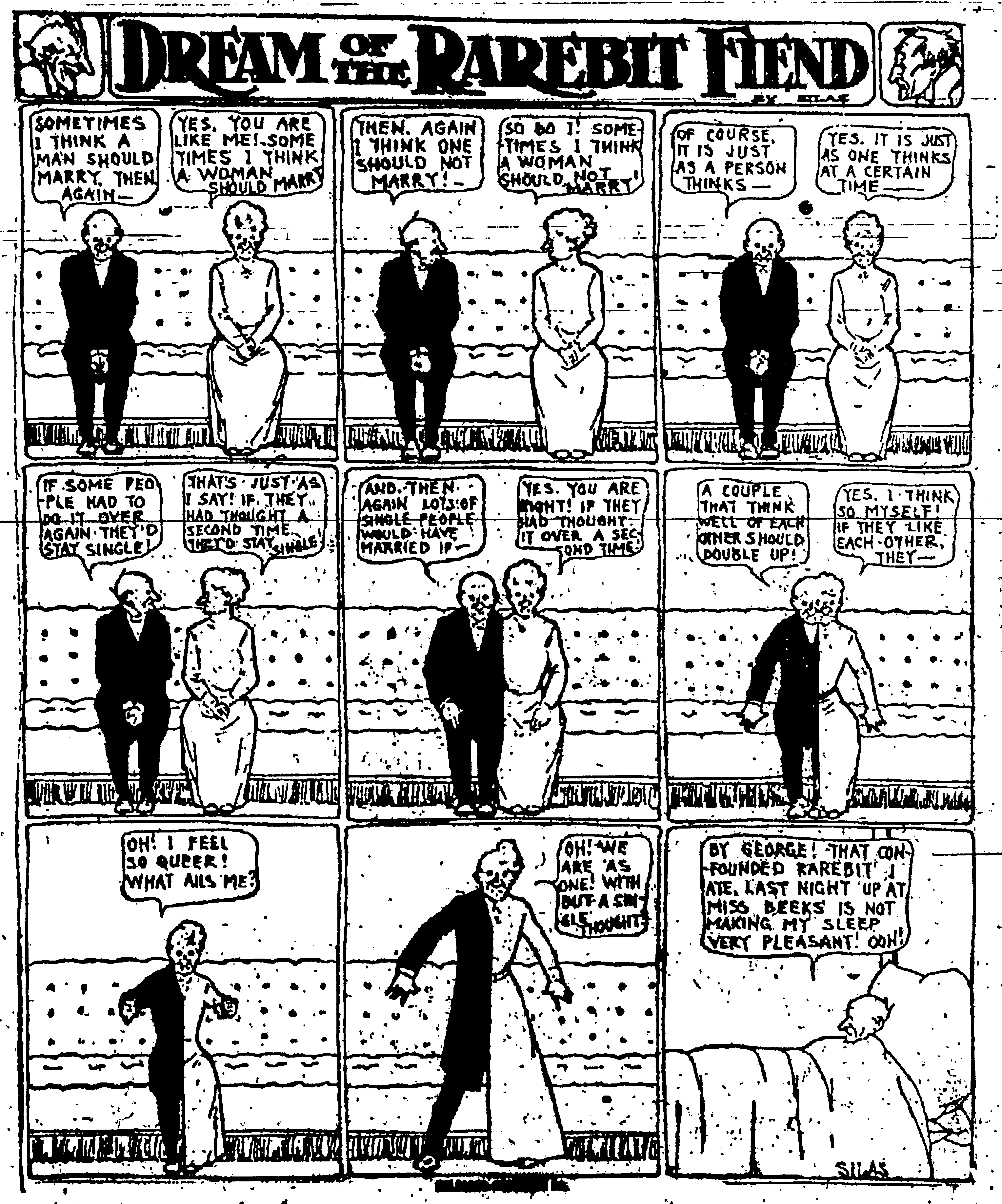 Dream of the Rarebit Fiend, strip 579 of 820. Winsor McCay (1904–1913), public domain. Scan: Internet Archive.