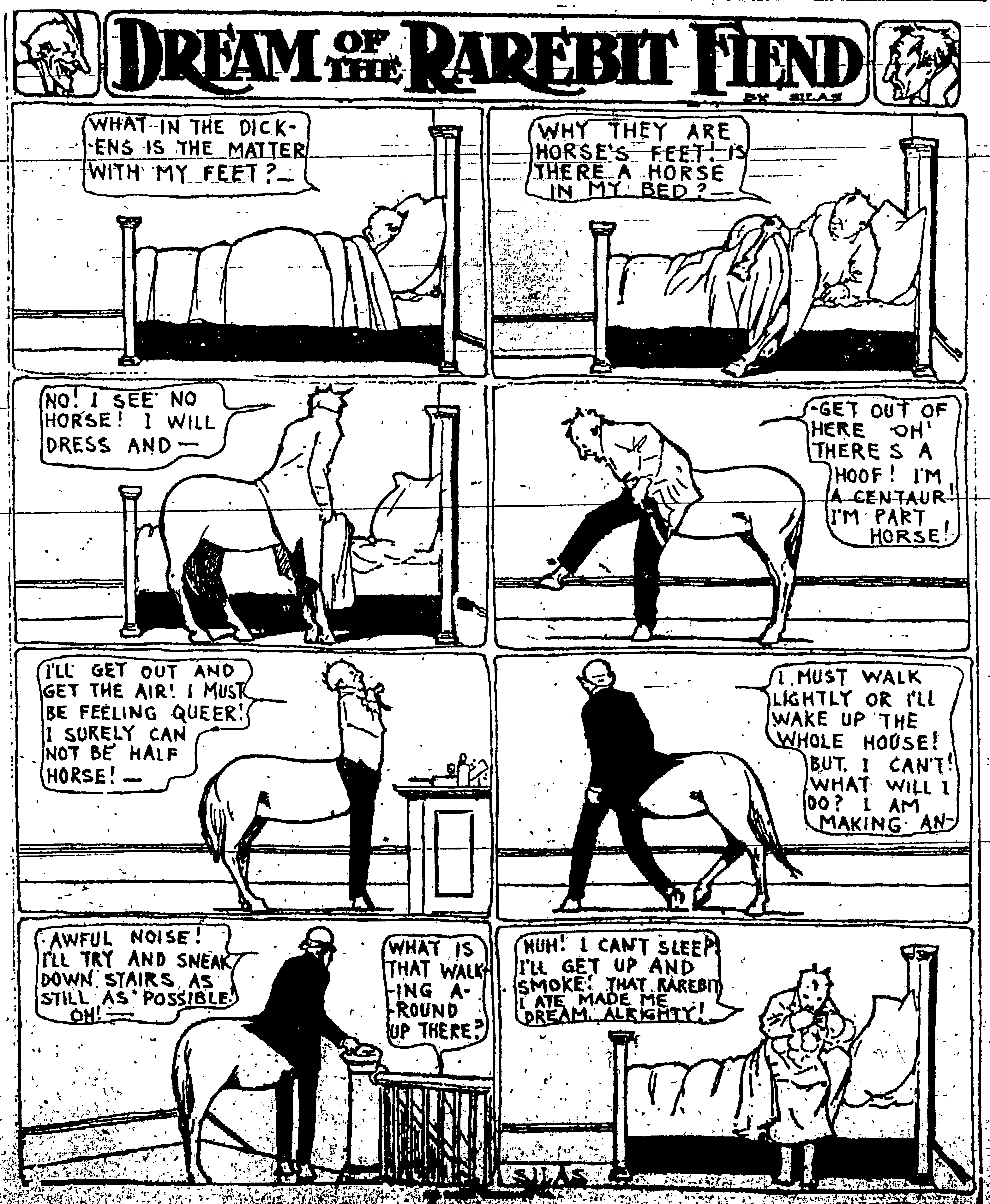 Dream of the Rarebit Fiend, strip 584 of 820. Winsor McCay (1904–1913), public domain. Scan: Internet Archive.