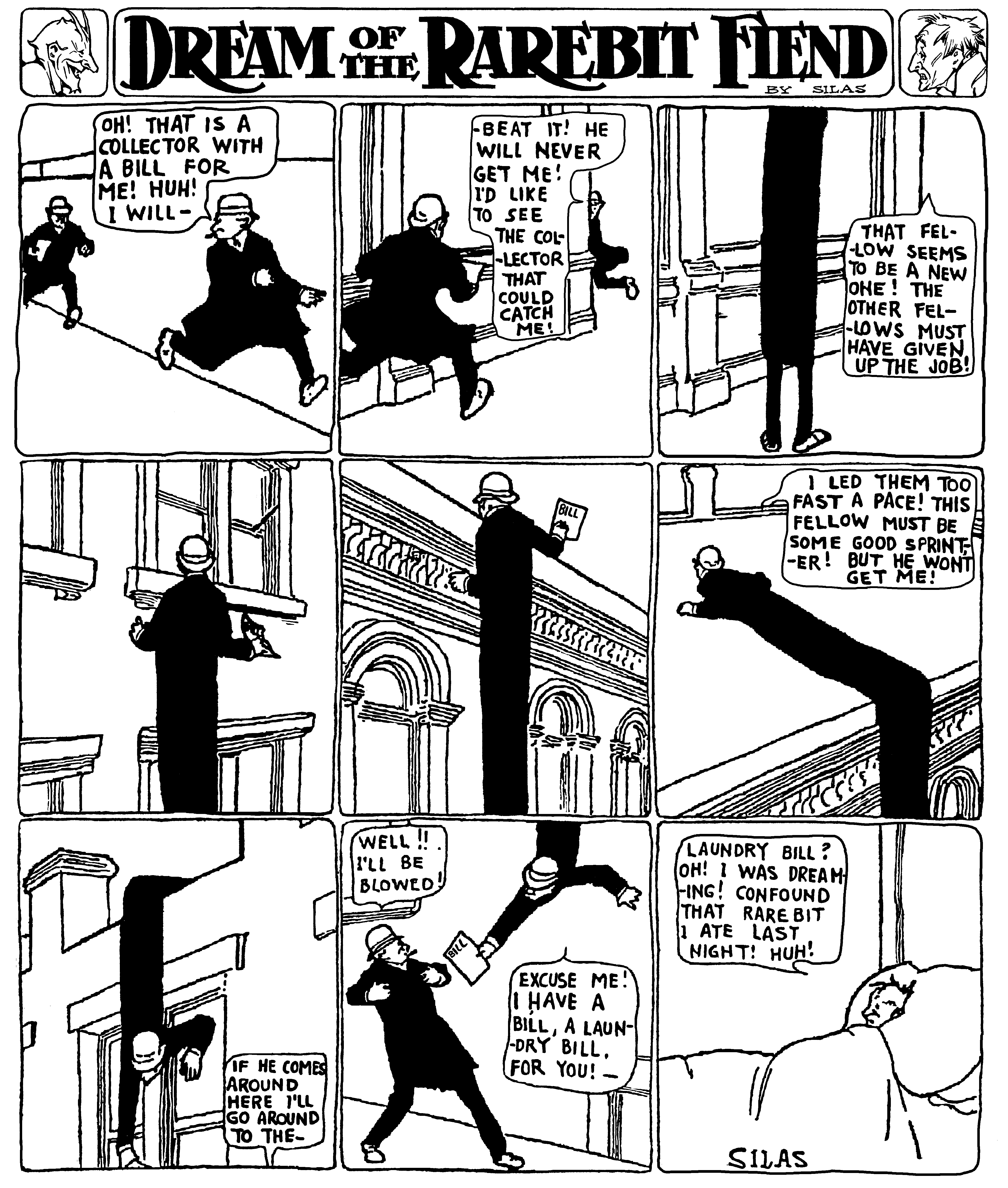 Dream of the Rarebit Fiend, strip 586 of 820. Winsor McCay (1904–1913), public domain. Scan: Internet Archive.