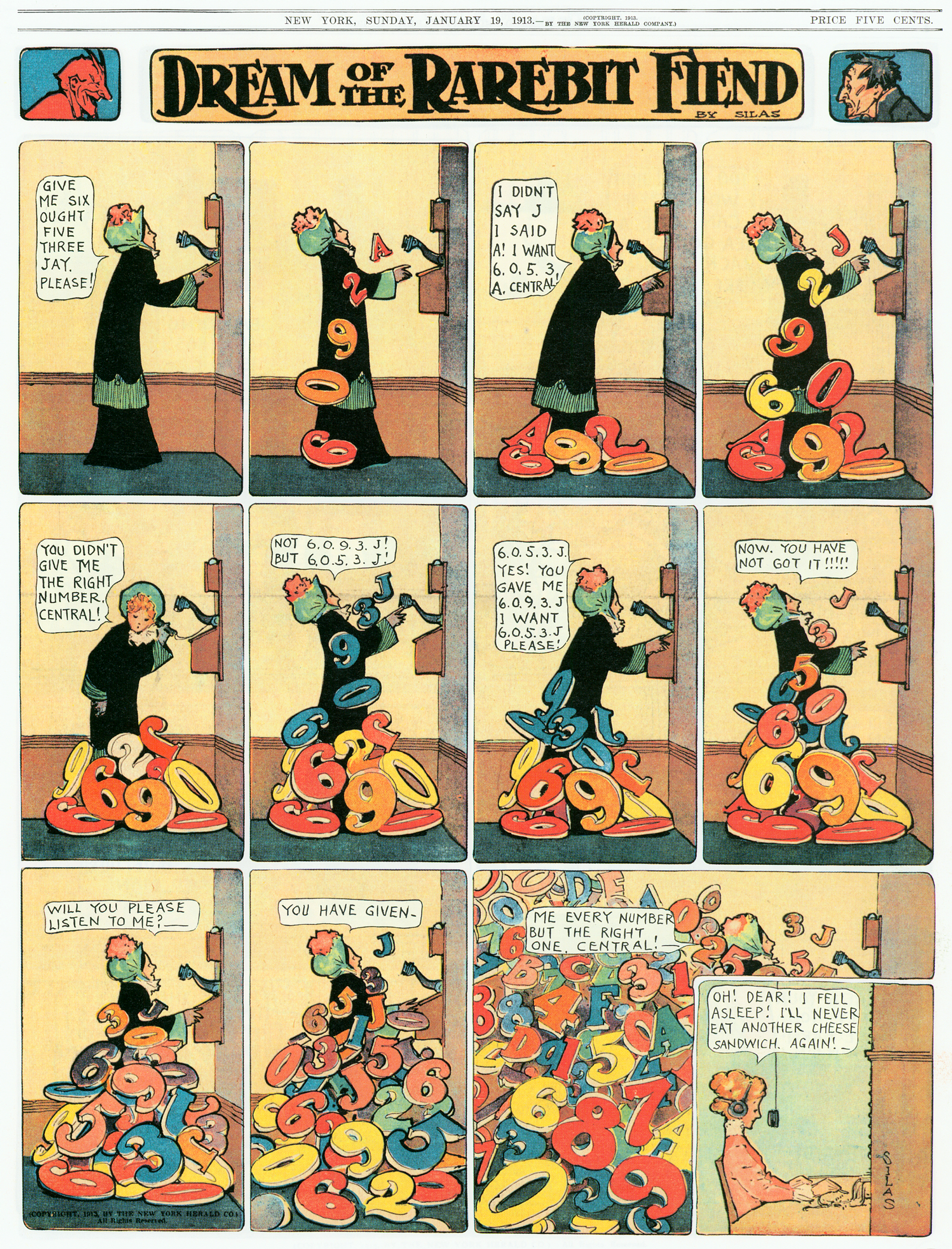 Dream of the Rarebit Fiend, strip 593 of 820. Winsor McCay (1904–1913), public domain. Scan: Internet Archive.