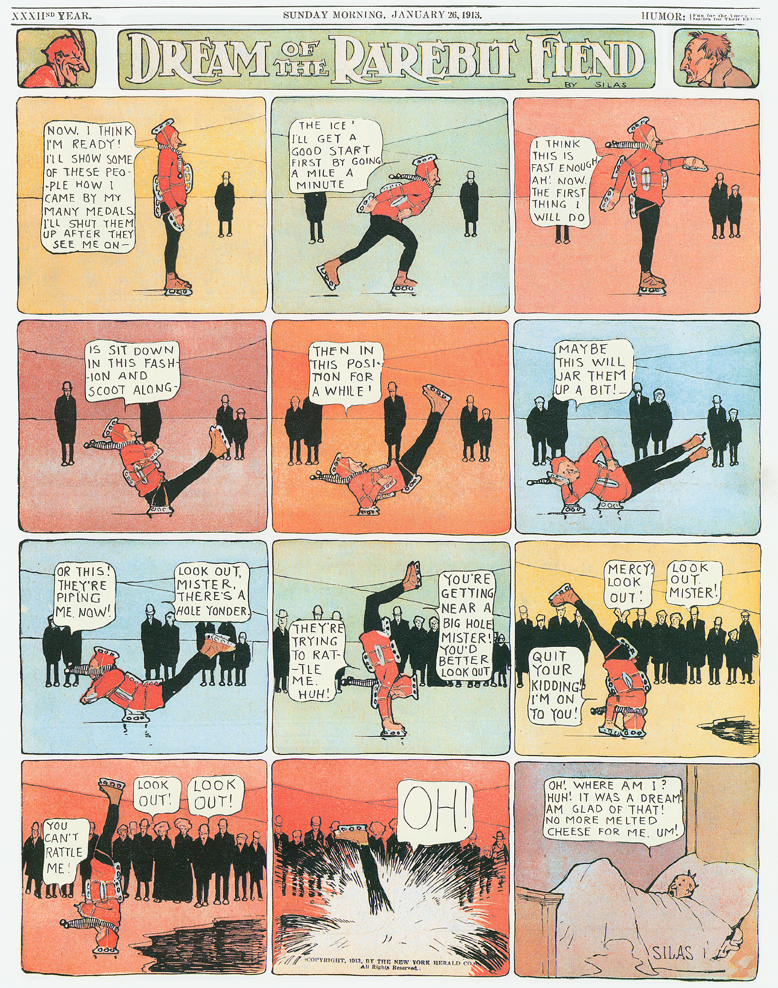 Dream of the Rarebit Fiend, strip 594 of 820. Winsor McCay (1904–1913), public domain. Scan: Internet Archive.