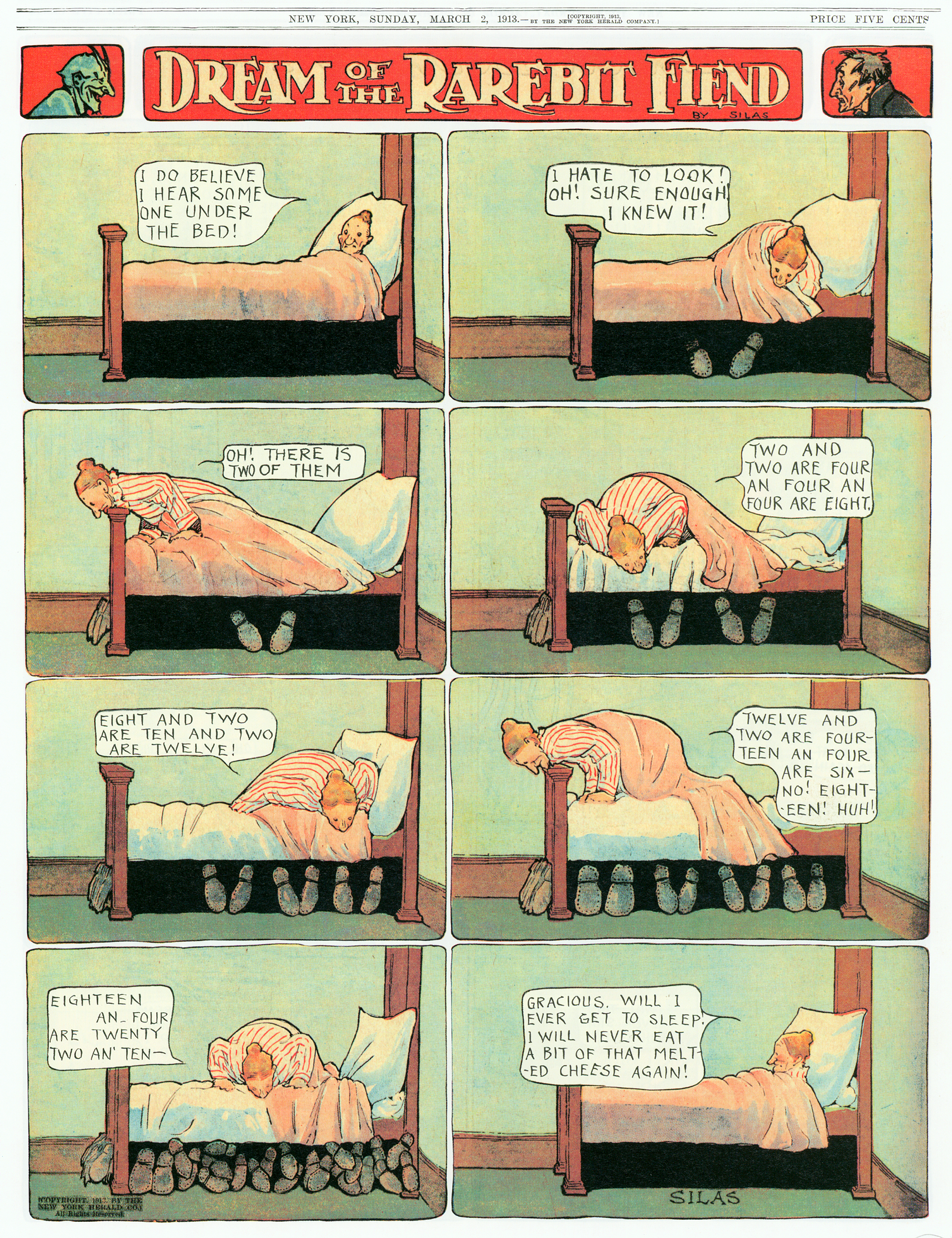 Dream of the Rarebit Fiend, strip 599 of 820. Winsor McCay (1904–1913), public domain. Scan: Internet Archive.
