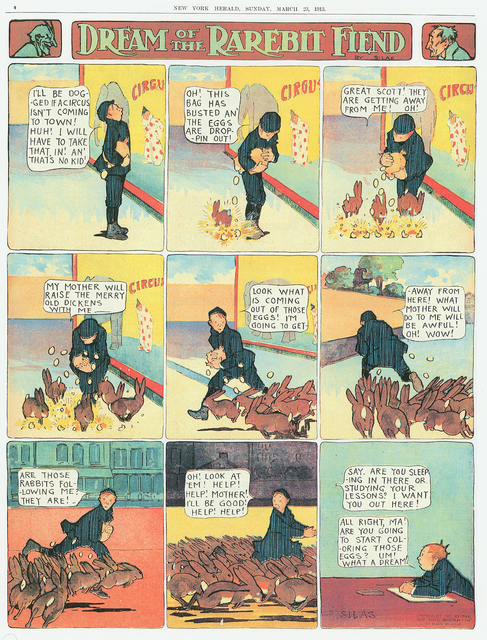 Dream of the Rarebit Fiend, strip 602 of 820. Winsor McCay (1904–1913), public domain. Scan: Internet Archive.