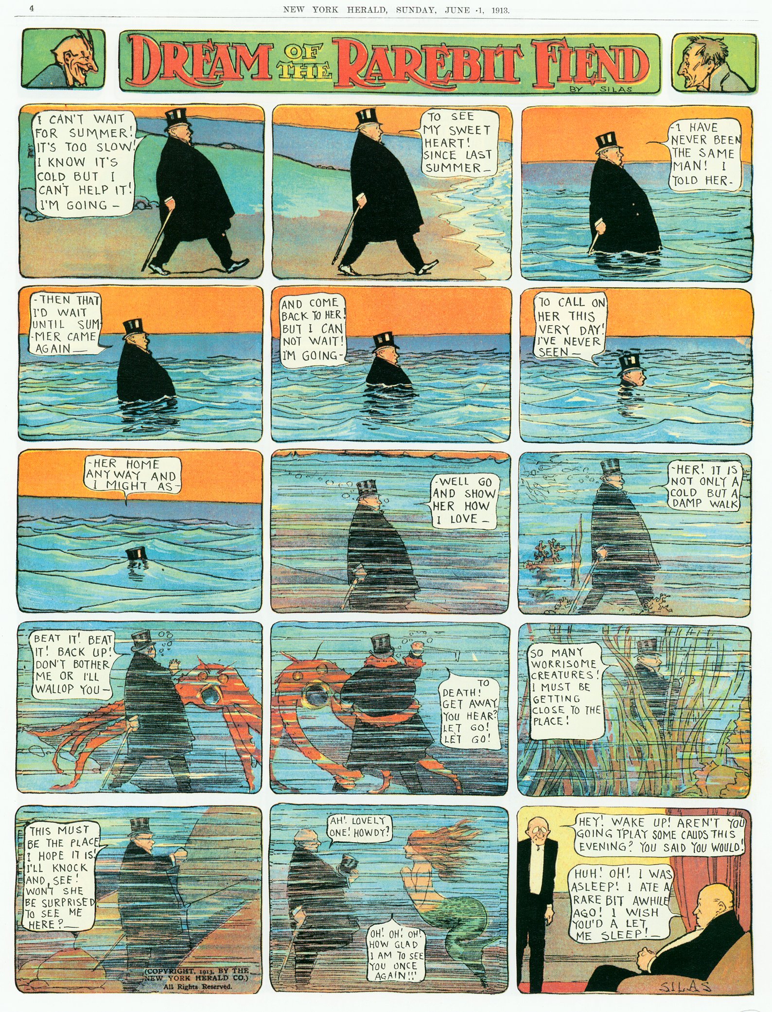 Dream of the Rarebit Fiend, strip 612 of 820. Winsor McCay (1904–1913), public domain. Scan: Internet Archive.