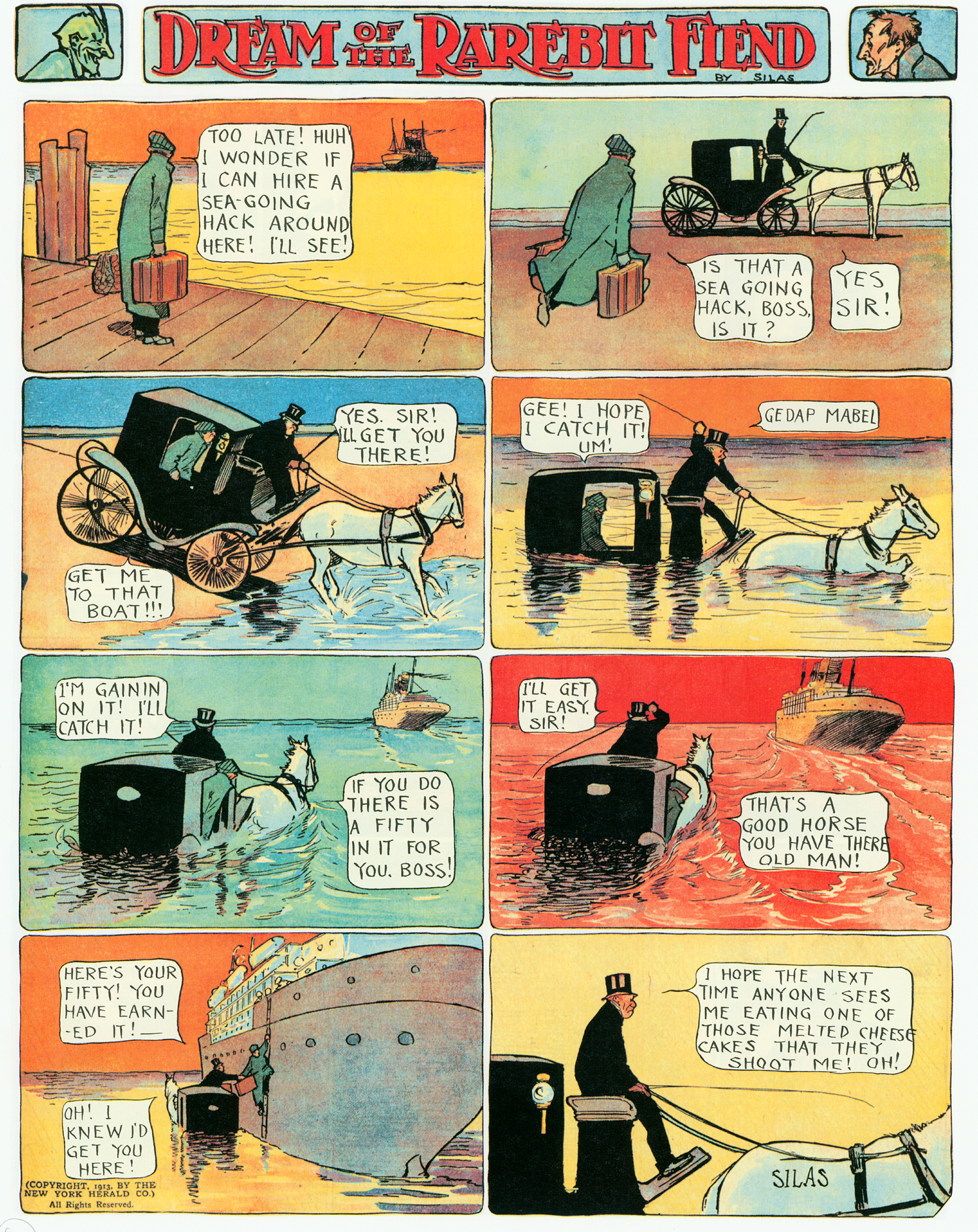 Dream of the Rarebit Fiend, strip 604 of 820. Winsor McCay (1904–1913), public domain. Scan: Internet Archive.