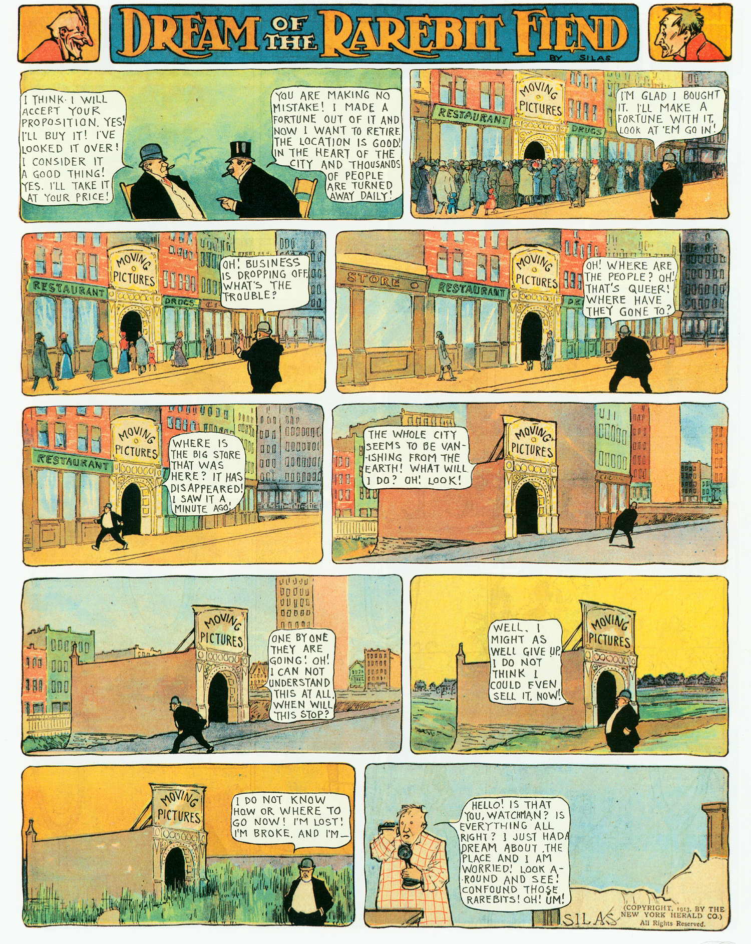 Dream of the Rarebit Fiend, strip 606 of 820. Winsor McCay (1904–1913), public domain. Scan: Internet Archive.