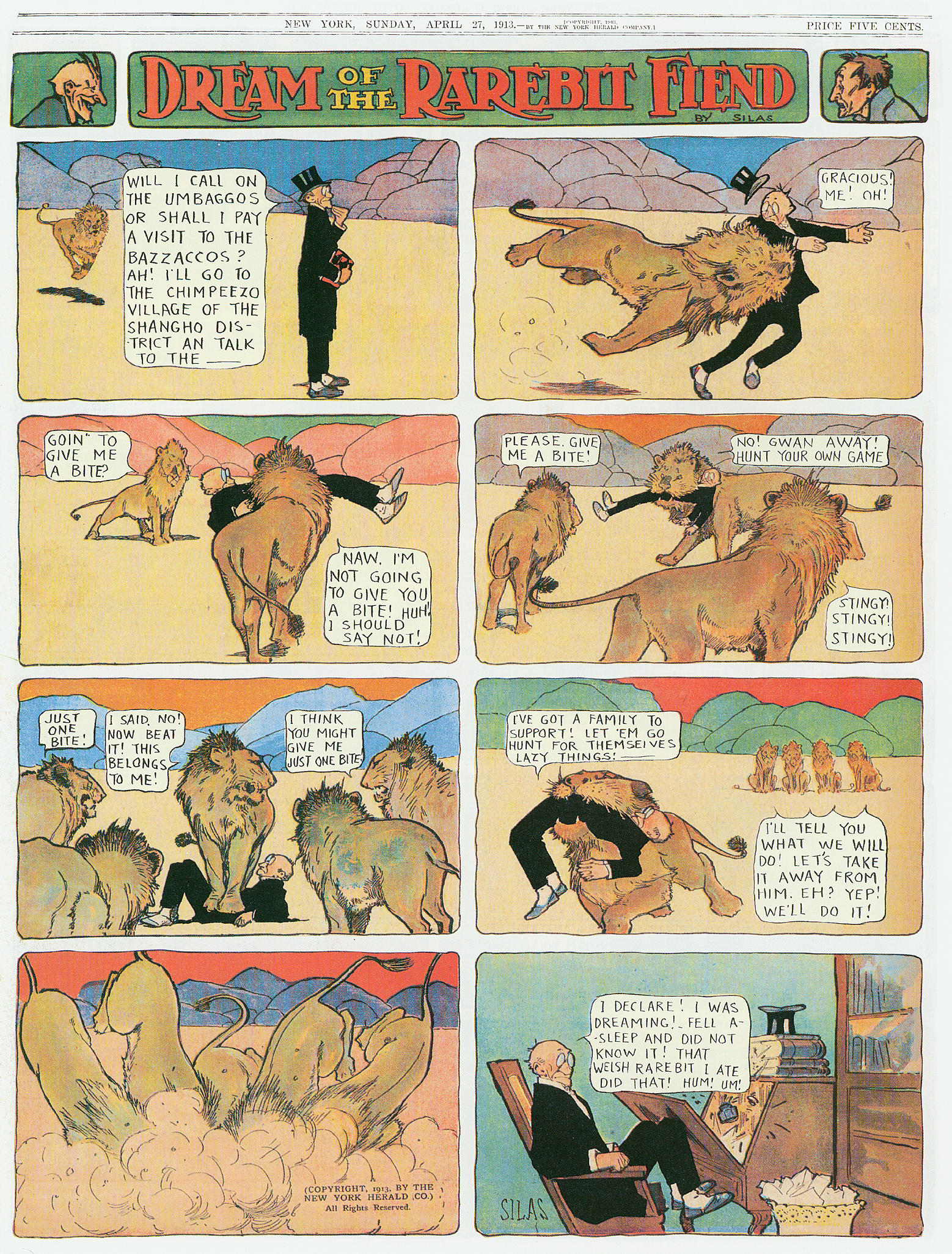 Dream of the Rarebit Fiend, strip 607 of 820. Winsor McCay (1904–1913), public domain. Scan: Internet Archive.