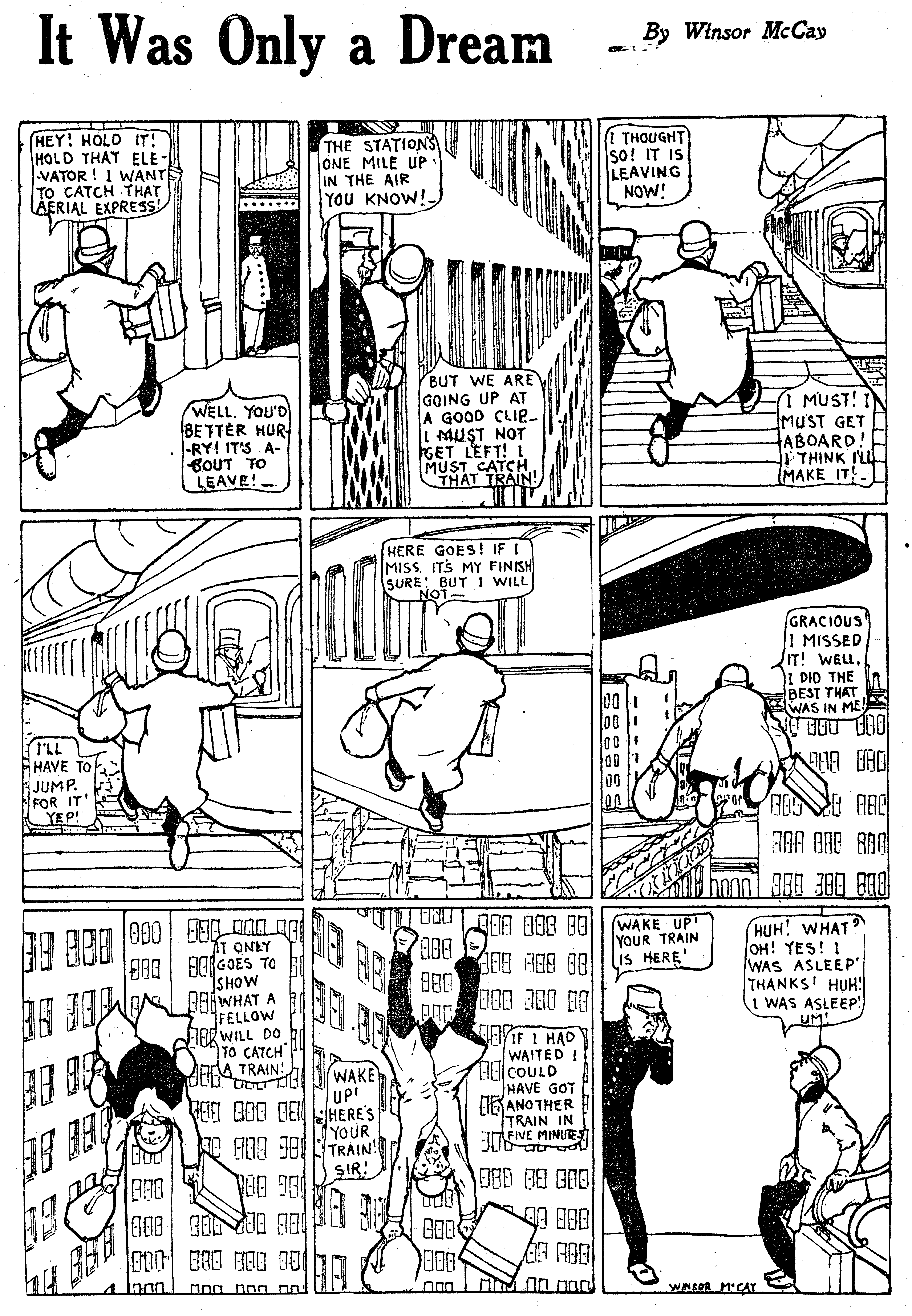 Dream of the Rarebit Fiend, strip 672 of 820. Winsor McCay (1904–1913), public domain. Scan: Internet Archive.