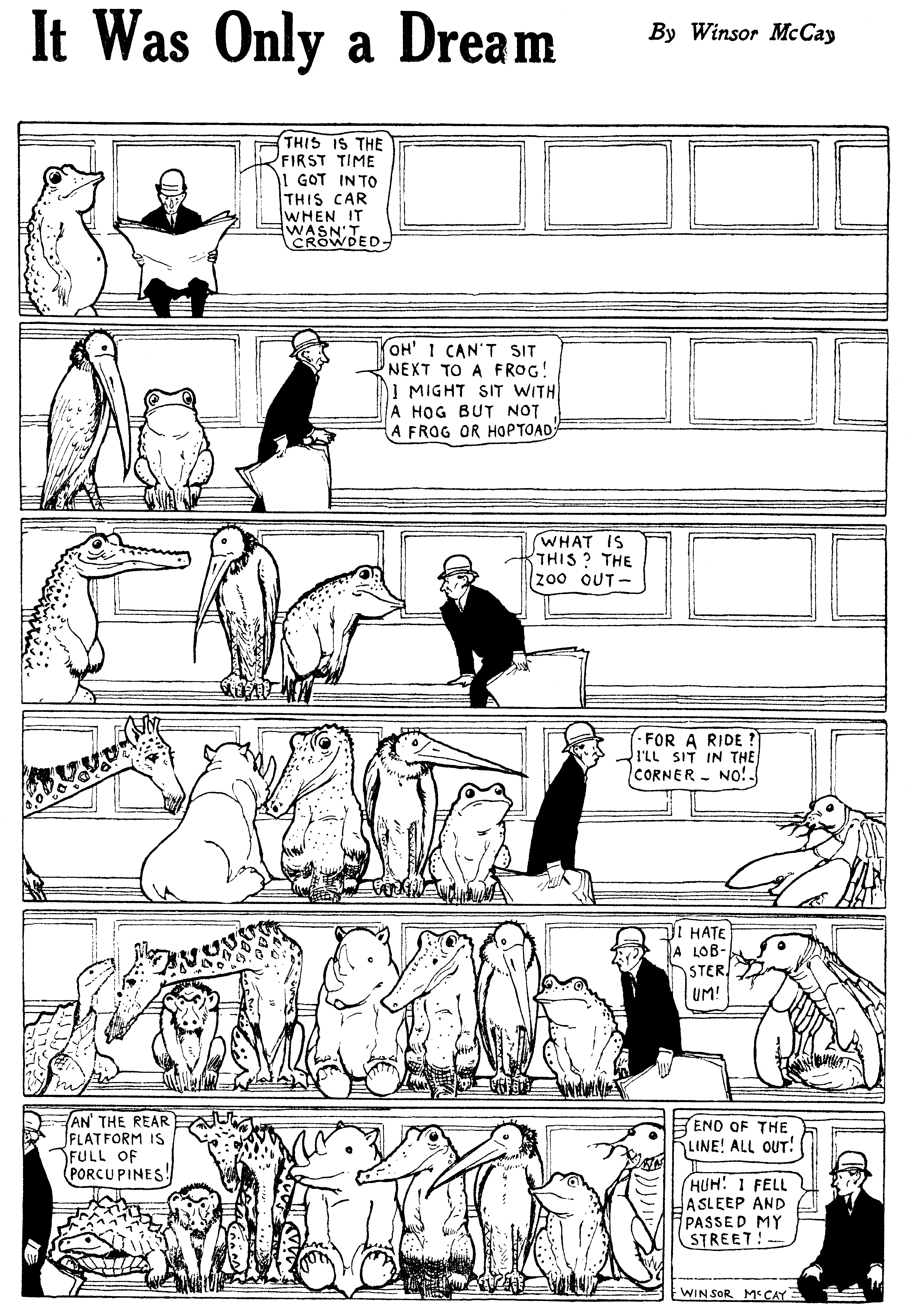 Dream of the Rarebit Fiend, strip 678 of 820. Winsor McCay (1904–1913), public domain. Scan: Internet Archive.