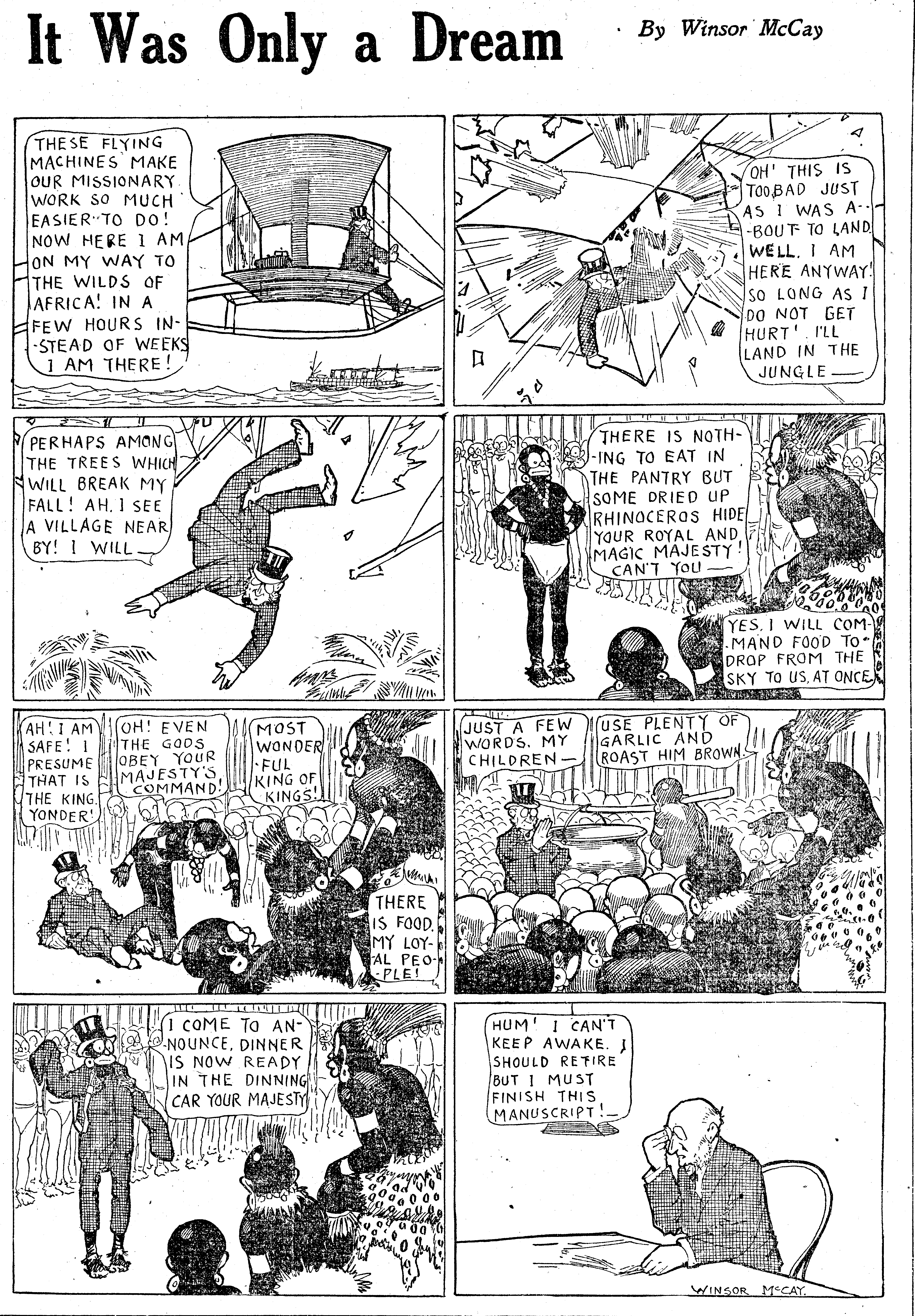 Dream of the Rarebit Fiend, strip 682 of 820. Winsor McCay (1904–1913), public domain. Scan: Internet Archive.