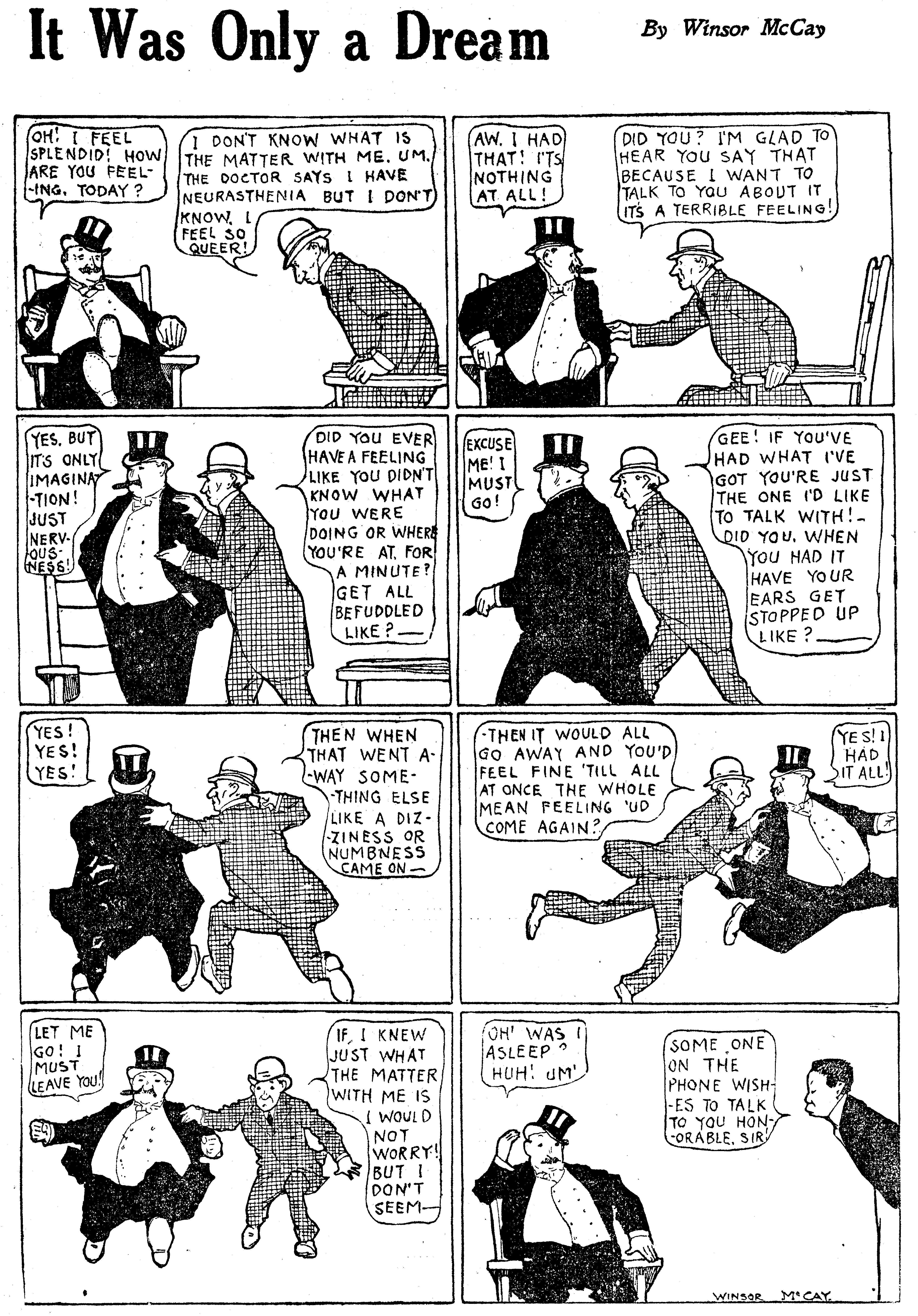 Dream of the Rarebit Fiend, strip 691 of 820. Winsor McCay (1904–1913), public domain. Scan: Internet Archive.
