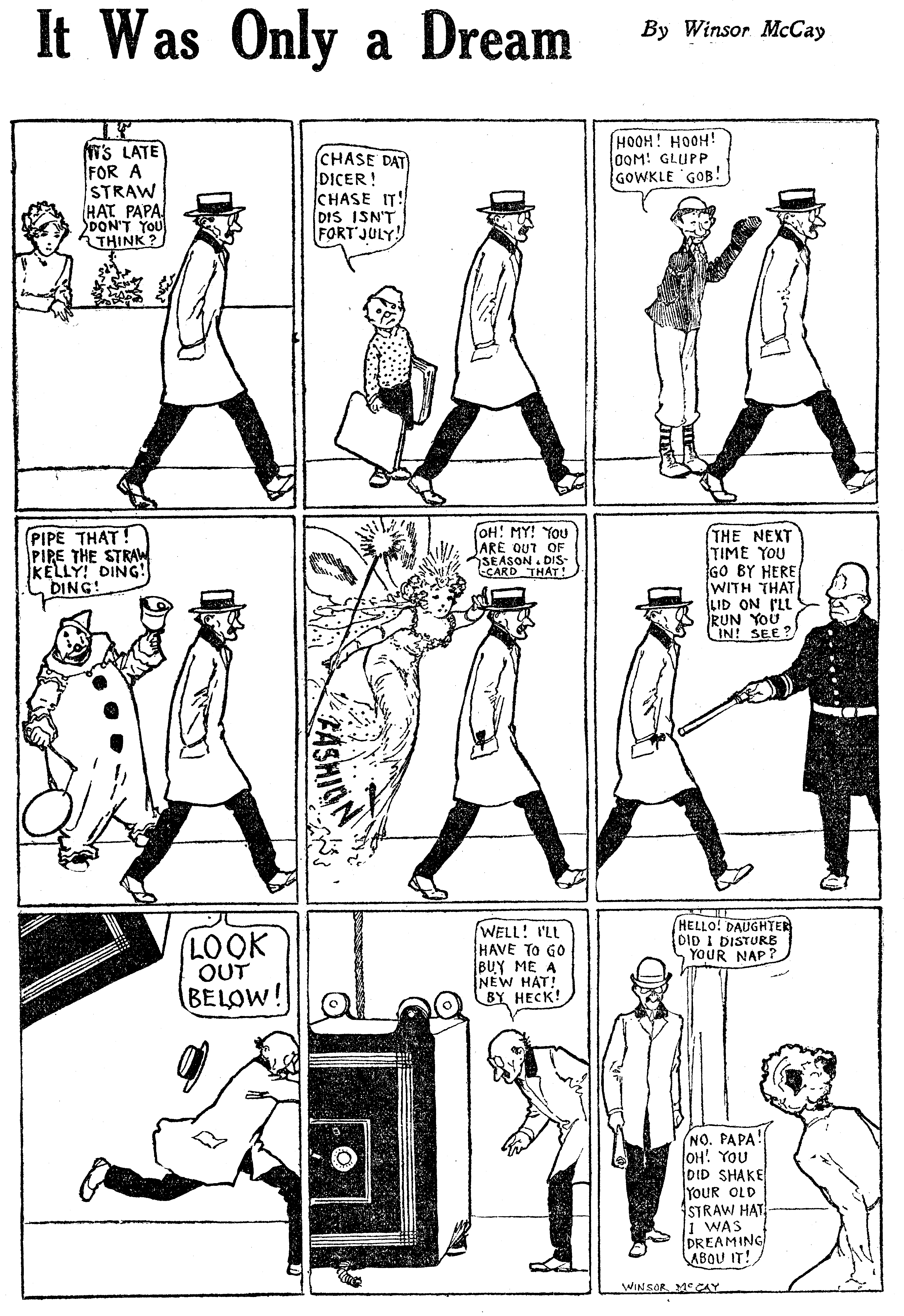 Dream of the Rarebit Fiend, strip 694 of 820. Winsor McCay (1904–1913), public domain. Scan: Internet Archive.