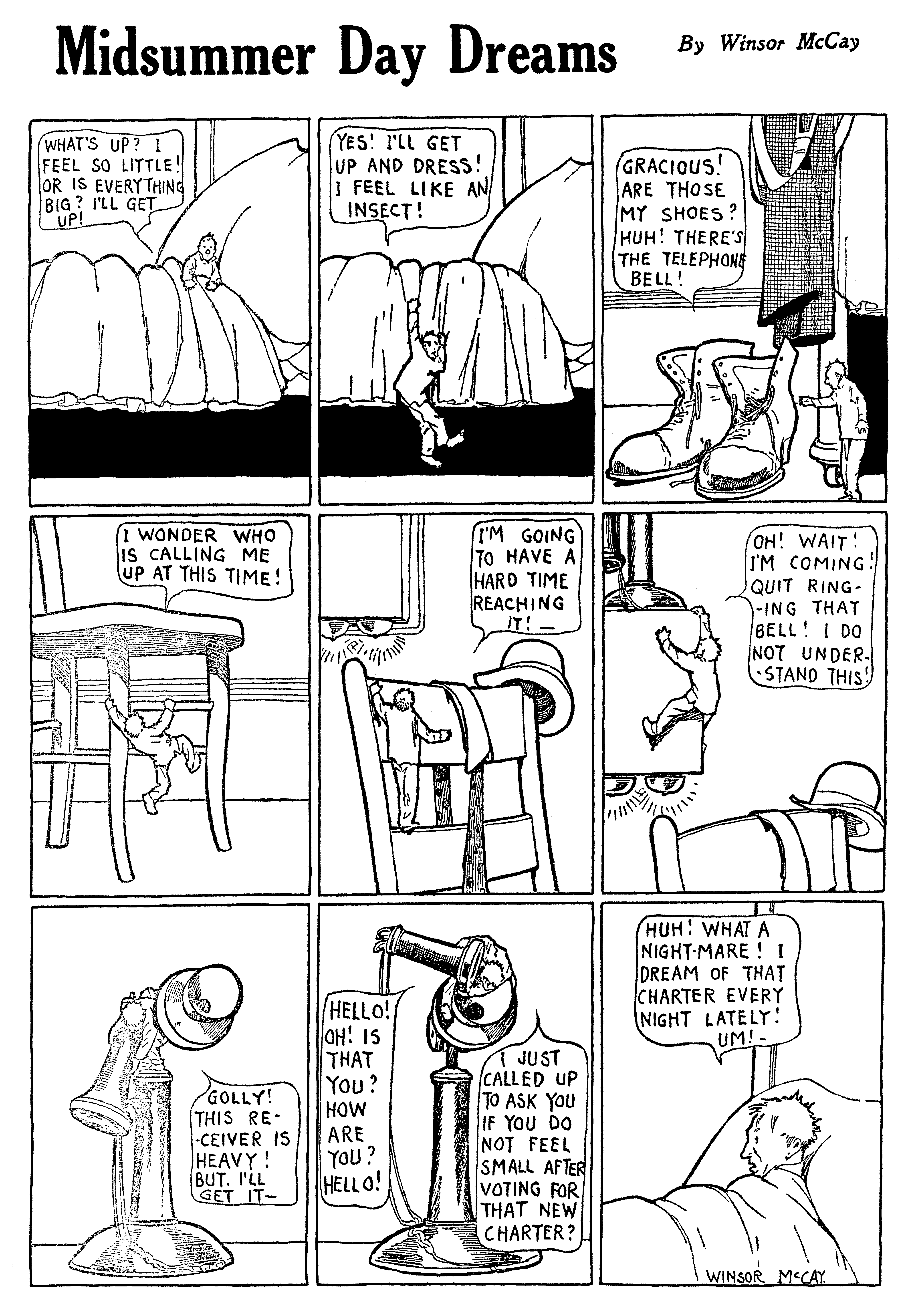 Dream of the Rarebit Fiend, strip 696 of 820. Winsor McCay (1904–1913), public domain. Scan: Internet Archive.