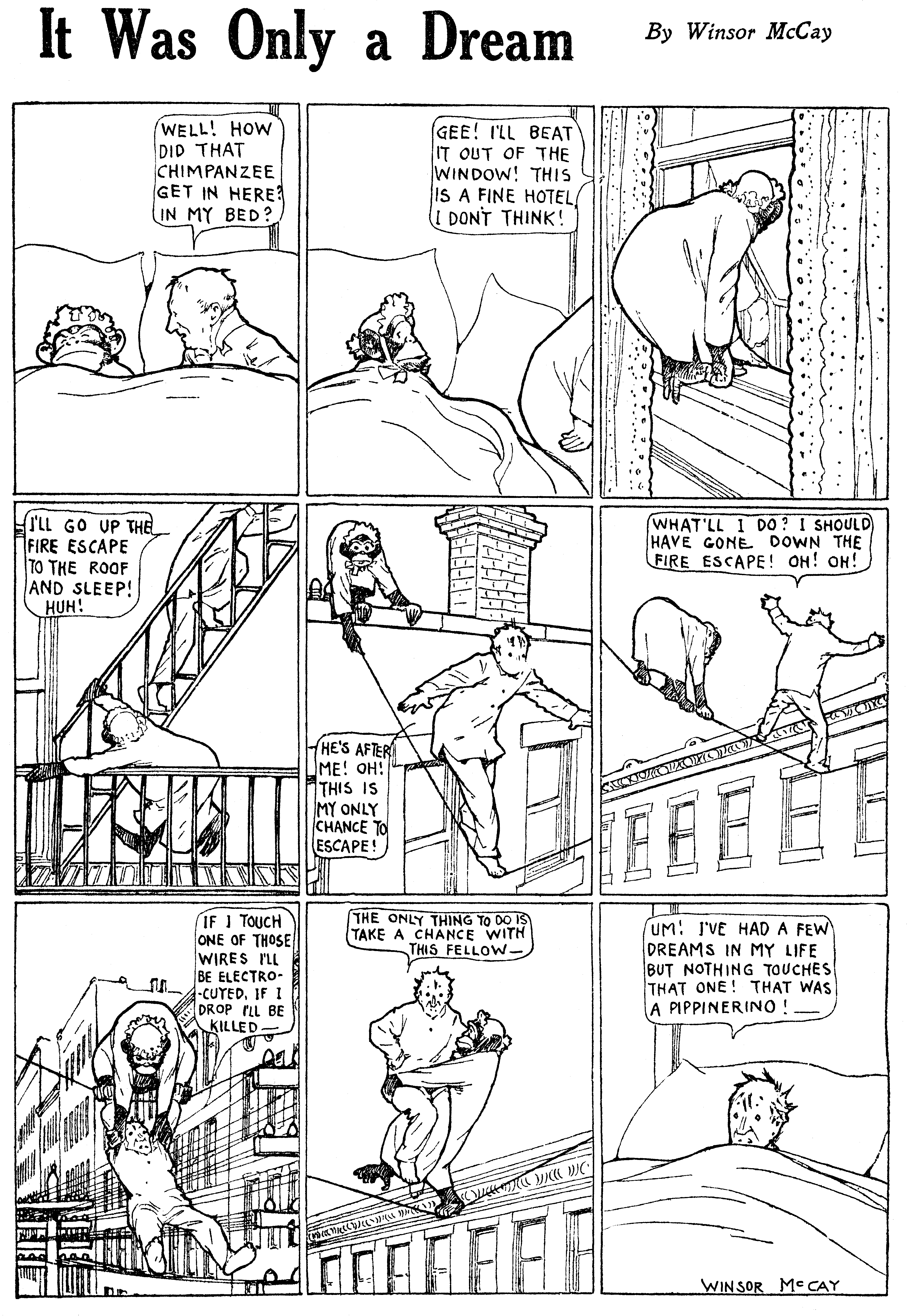 Dream of the Rarebit Fiend, strip 699 of 820. Winsor McCay (1904–1913), public domain. Scan: Internet Archive.