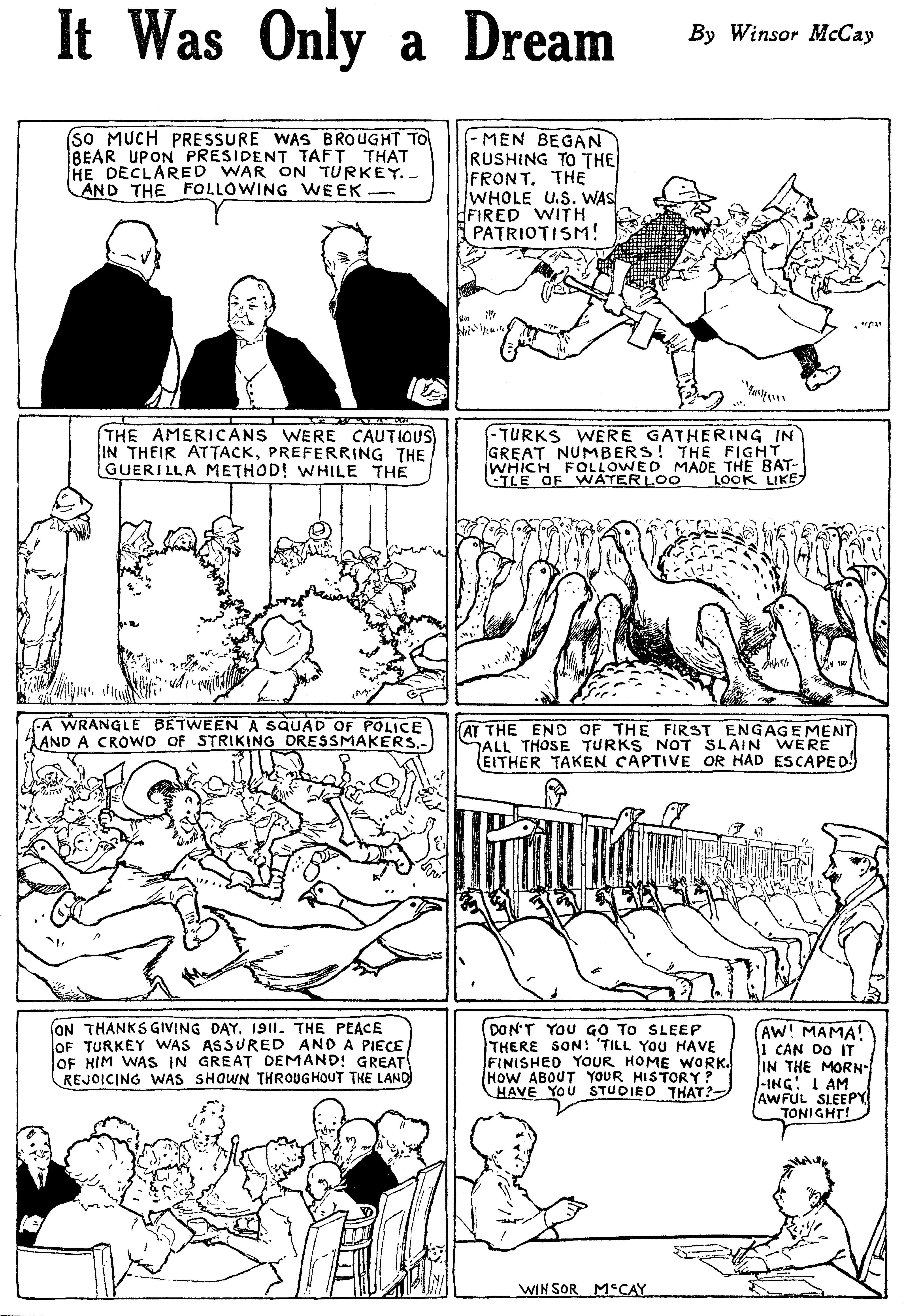 Dream of the Rarebit Fiend, strip 711 of 820. Winsor McCay (1904–1913), public domain. Scan: Internet Archive.