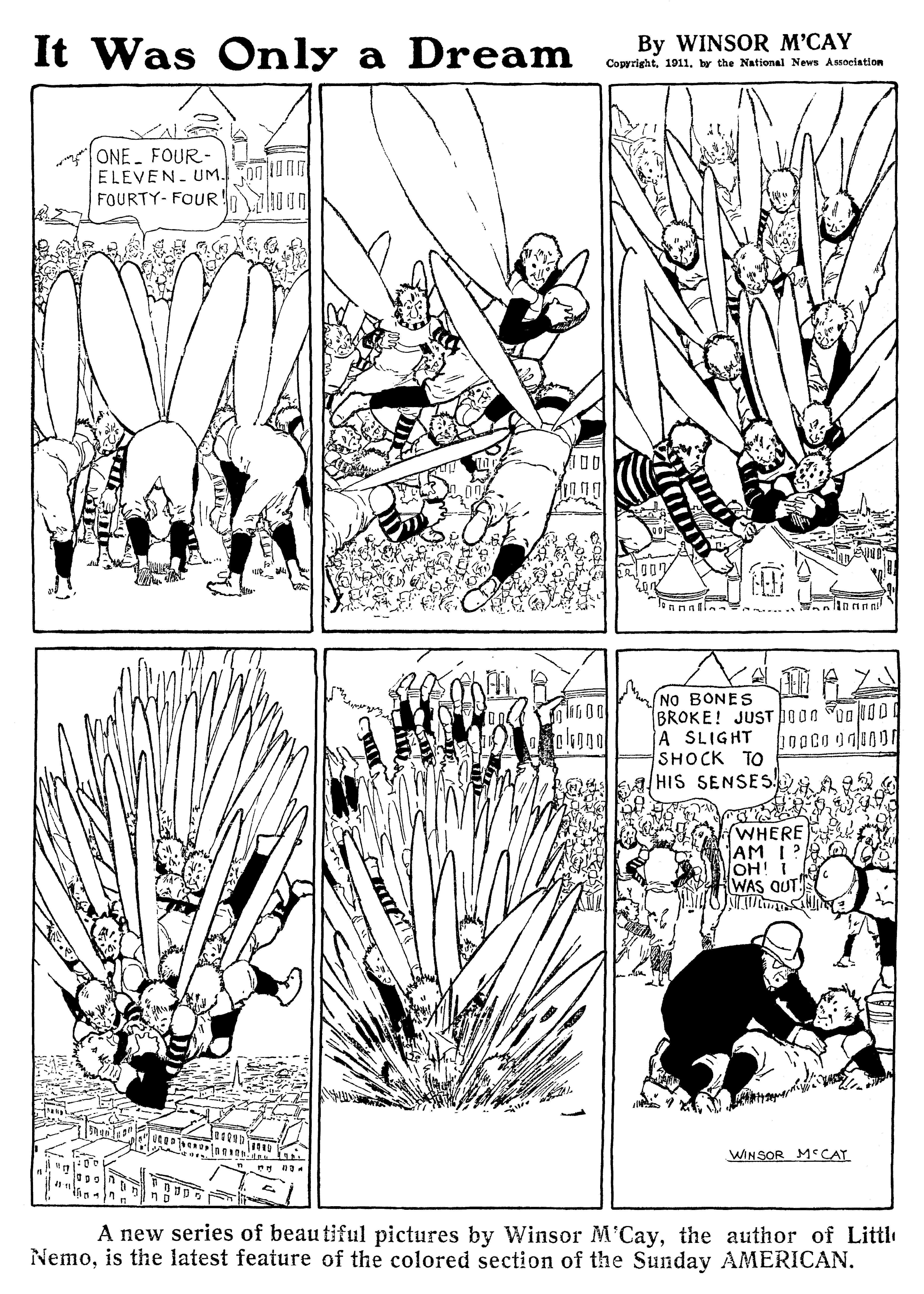 Dream of the Rarebit Fiend, strip 714 of 820. Winsor McCay (1904–1913), public domain. Scan: Internet Archive.
