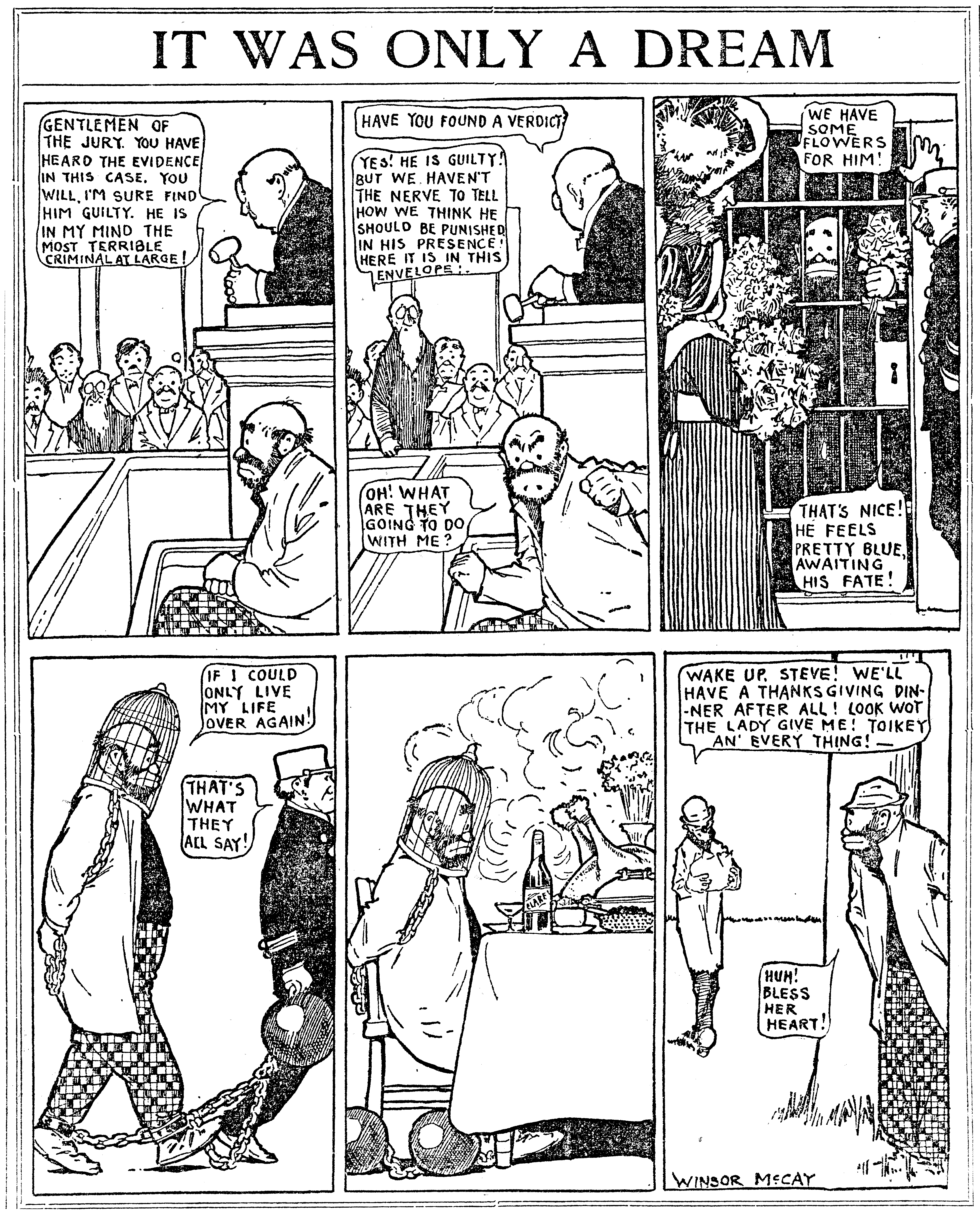 Dream of the Rarebit Fiend, strip 725 of 820. Winsor McCay (1904–1913), public domain. Scan: Internet Archive.
