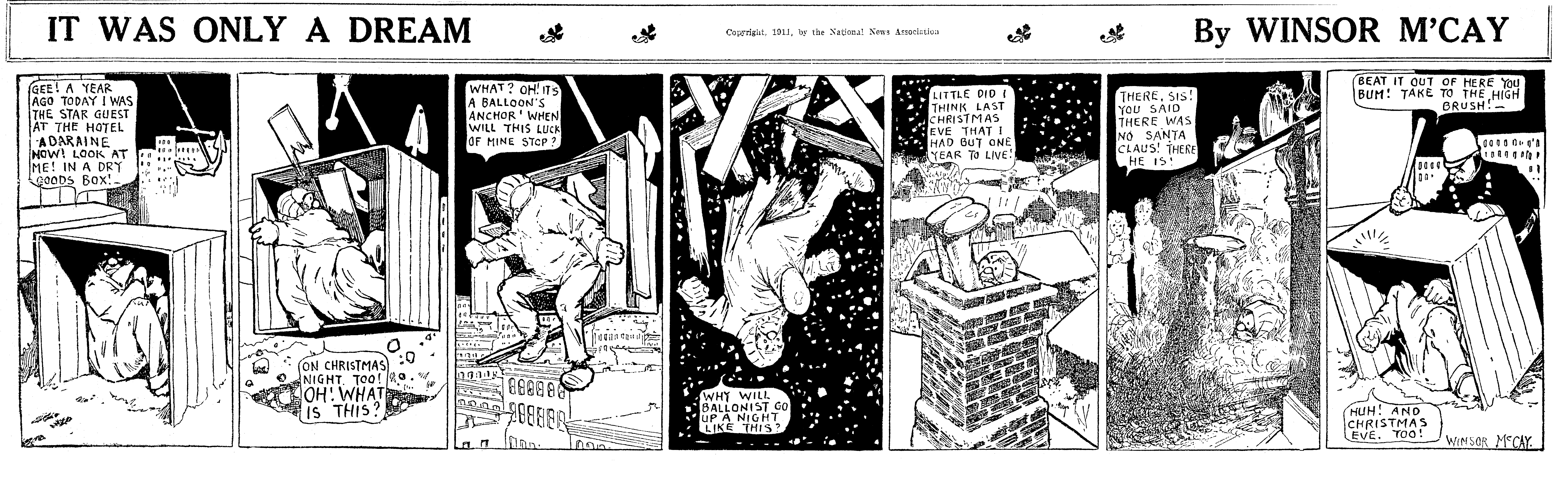 Dream of the Rarebit Fiend, strip 728 of 820. Winsor McCay (1904–1913), public domain. Scan: Internet Archive.