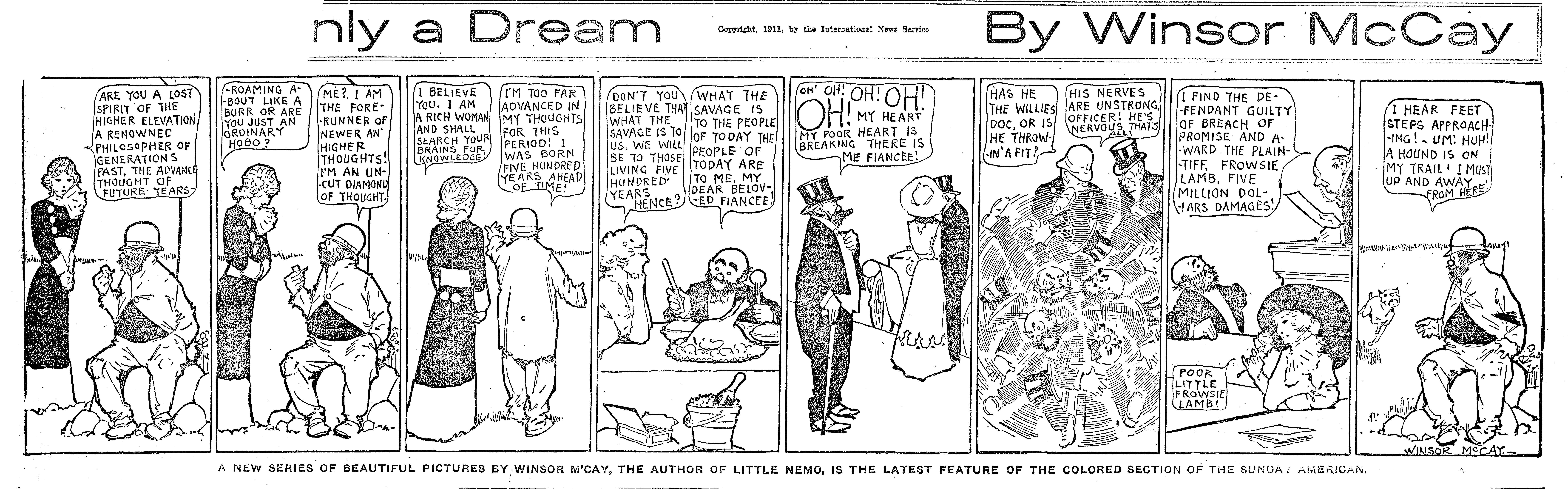 Dream of the Rarebit Fiend, strip 730 of 820. Winsor McCay (1904–1913), public domain. Scan: Internet Archive.
