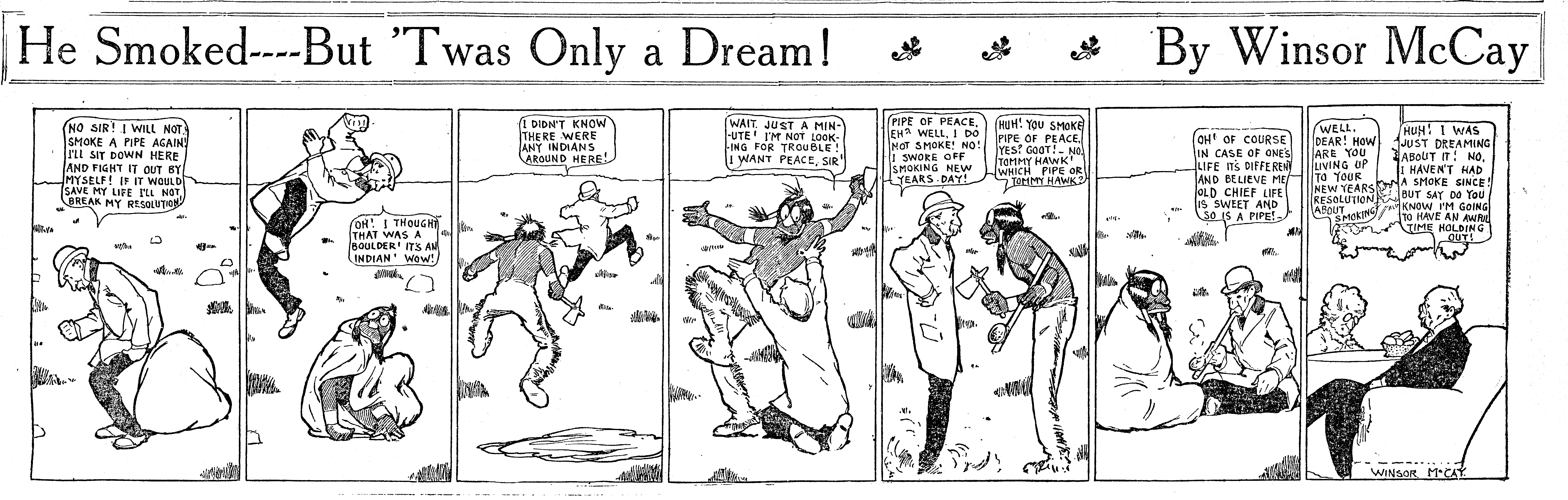 Dream of the Rarebit Fiend, strip 736 of 820. Winsor McCay (1904–1913), public domain. Scan: Internet Archive.