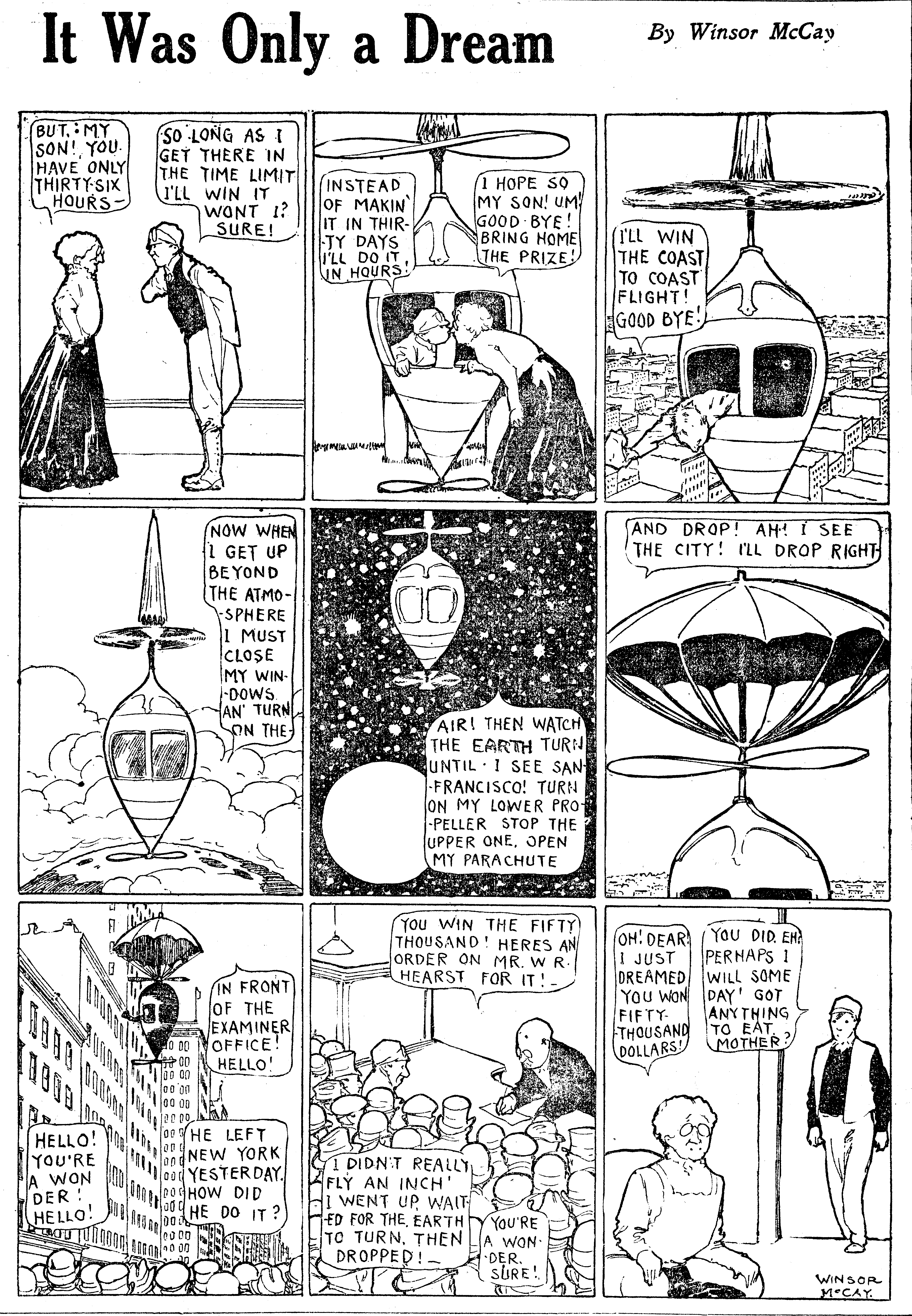 Dream of the Rarebit Fiend, strip 705 of 820. Winsor McCay (1904–1913), public domain. Scan: Internet Archive.