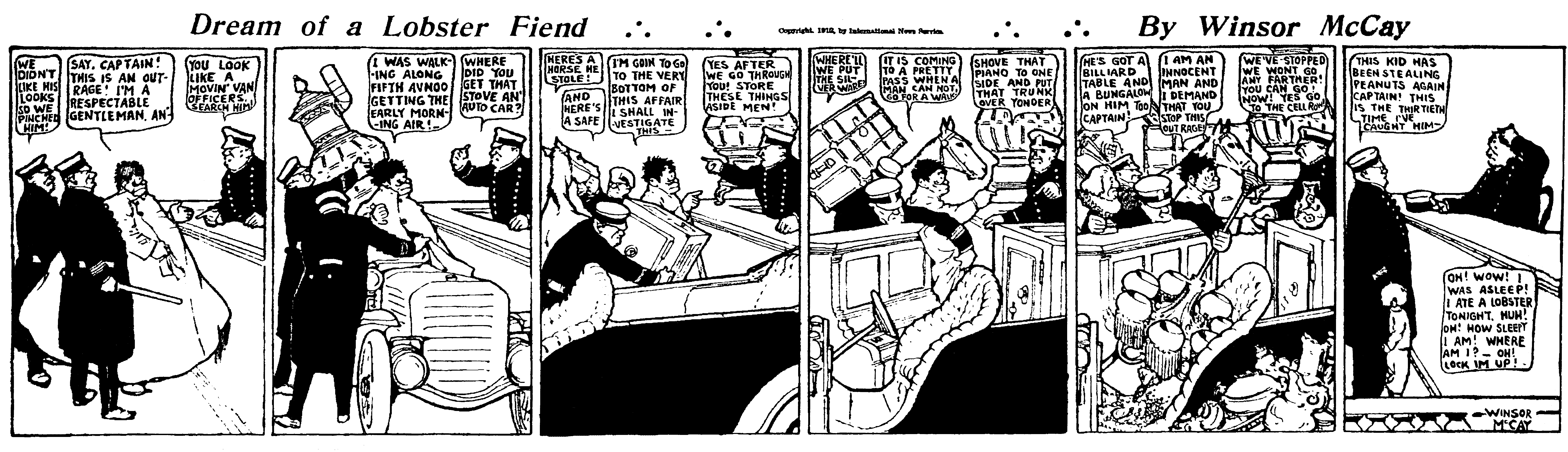 Dream of the Rarebit Fiend, strip 750 of 820. Winsor McCay (1904–1913), public domain. Scan: Internet Archive.