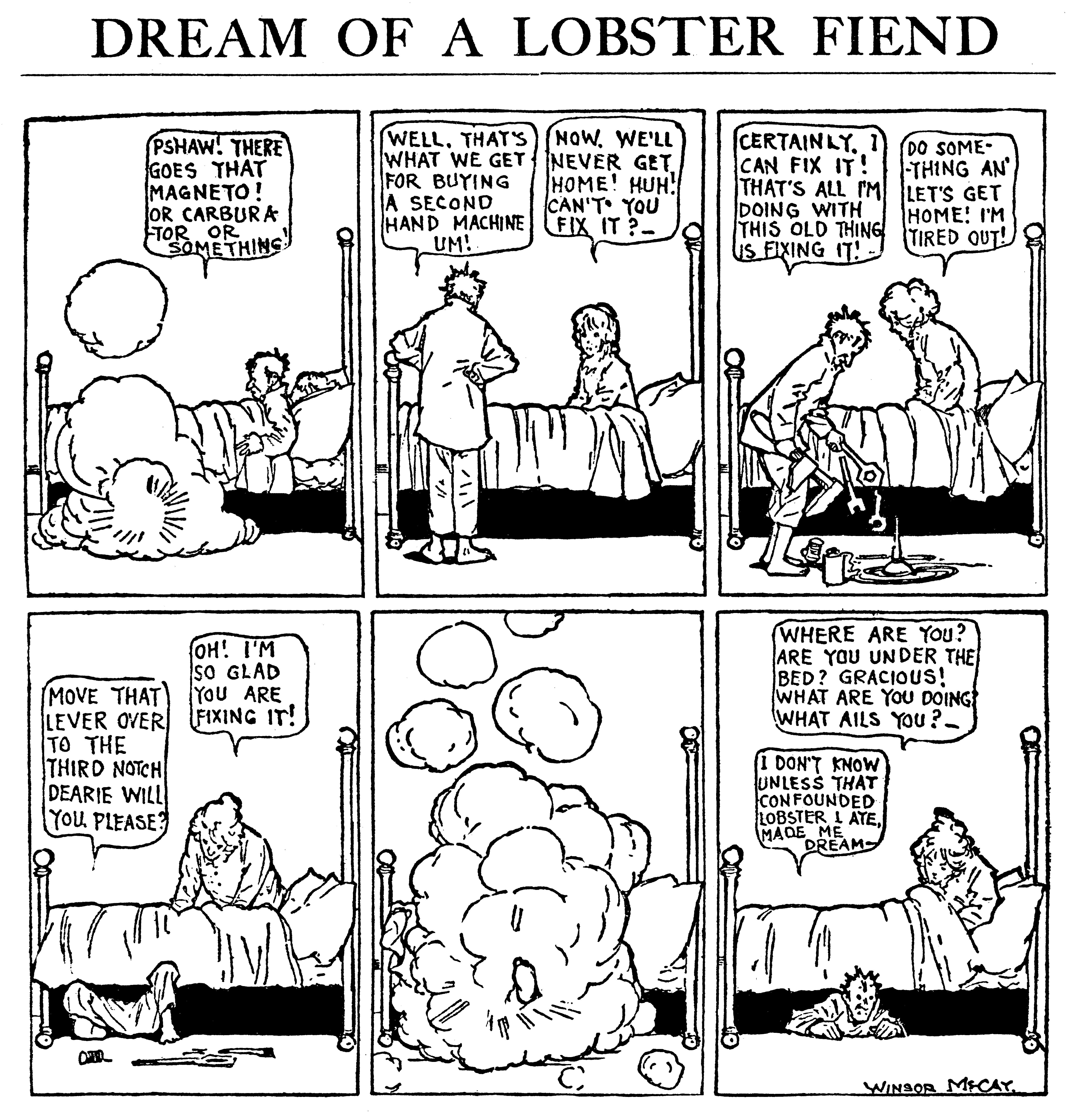 Dream of the Rarebit Fiend, strip 762 of 820. Winsor McCay (1904–1913), public domain. Scan: Internet Archive.