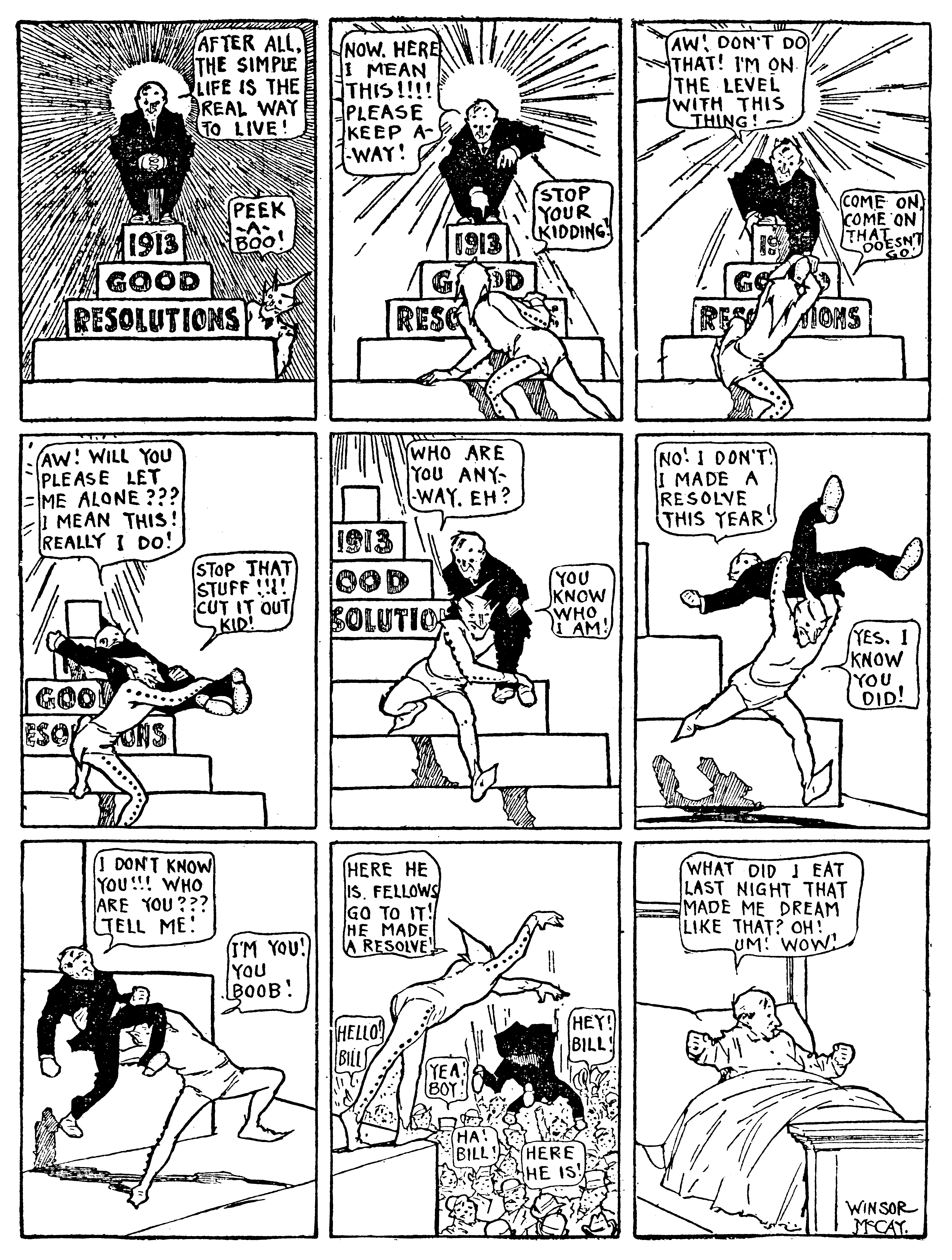 Dream of the Rarebit Fiend, strip 792 of 820. Winsor McCay (1904–1913), public domain. Scan: Internet Archive.