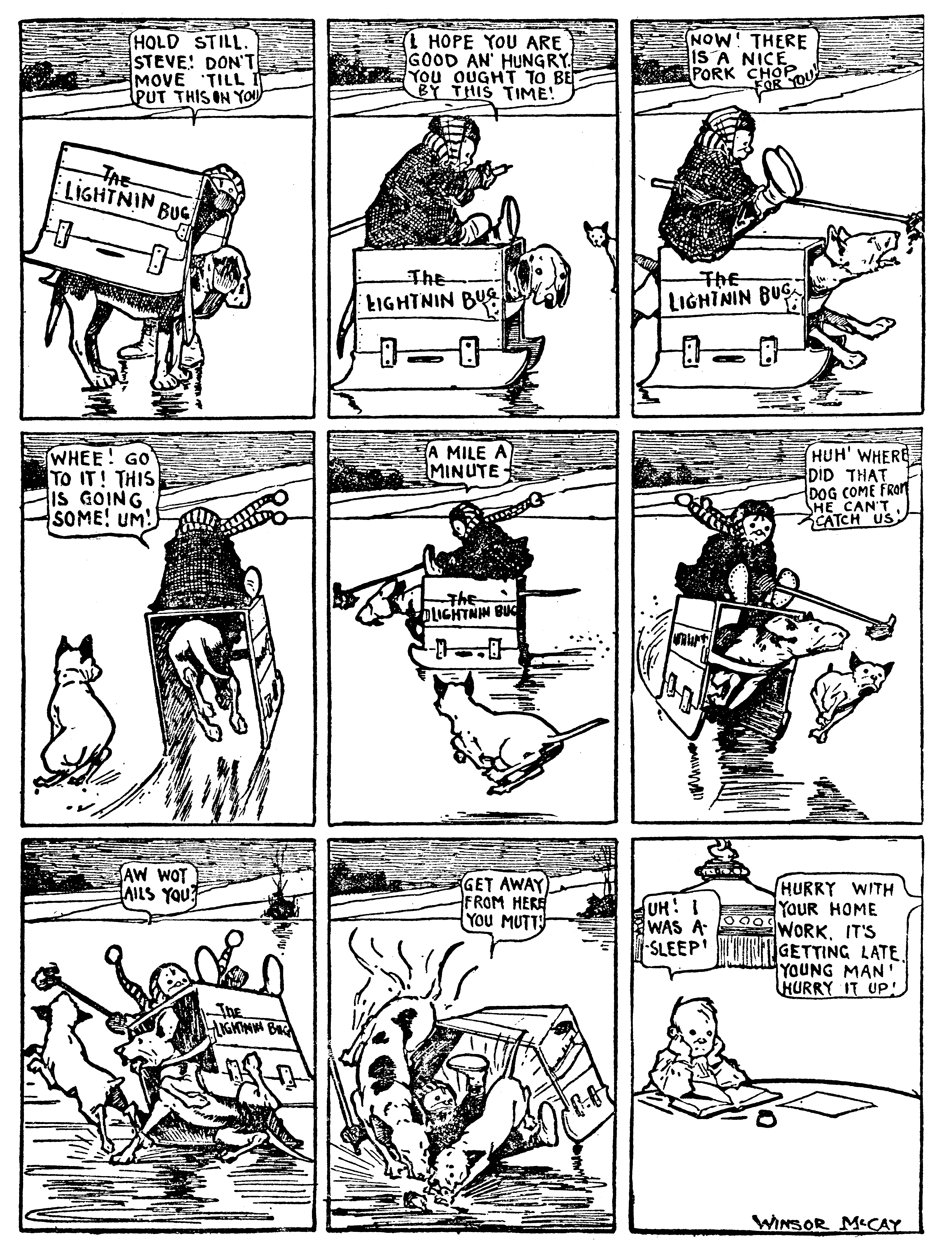 Dream of the Rarebit Fiend, strip 793 of 820. Winsor McCay (1904–1913), public domain. Scan: Internet Archive.